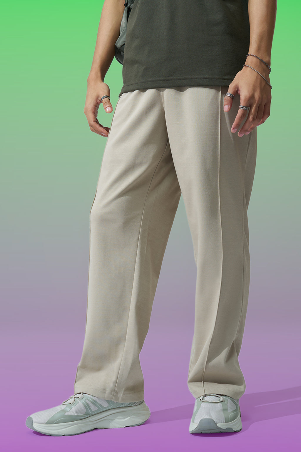 Beige Solid Regular Fit Joggers for Men - Image 1