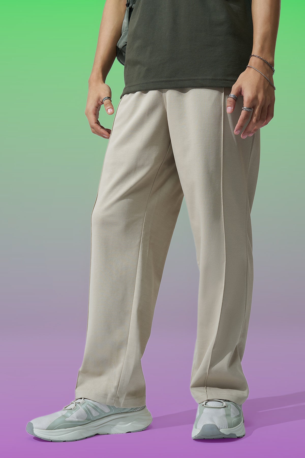 Beige Solid Regular Fit Joggers for Men - Image 1