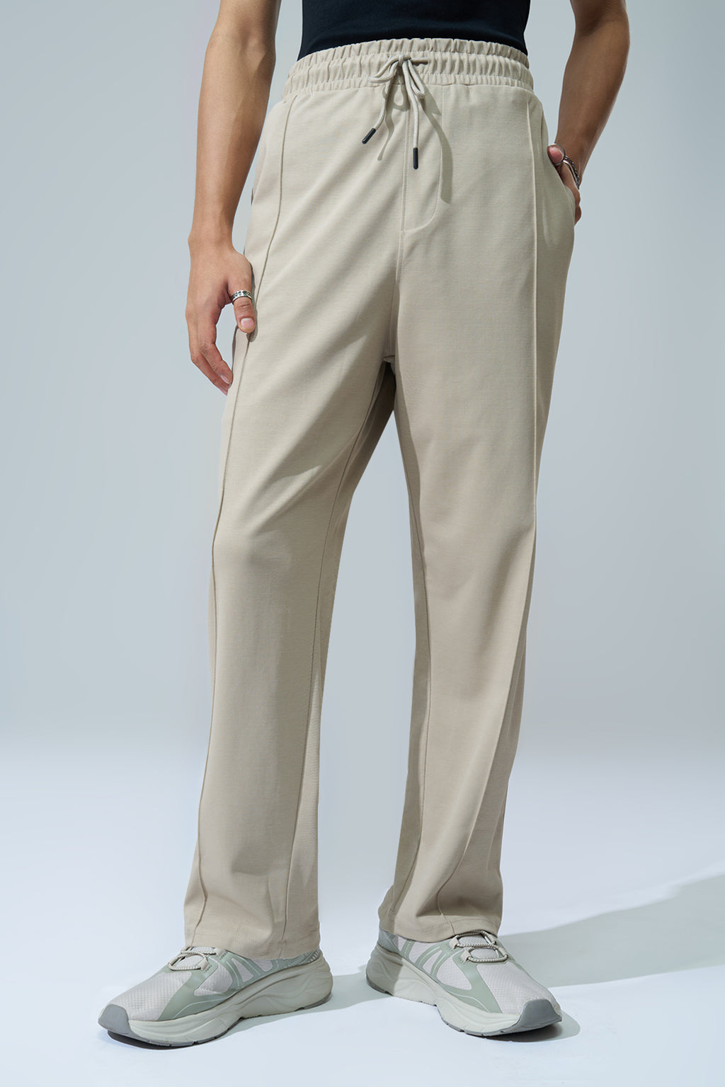 Beige Solid Regular Fit Joggers for Men - Image 3