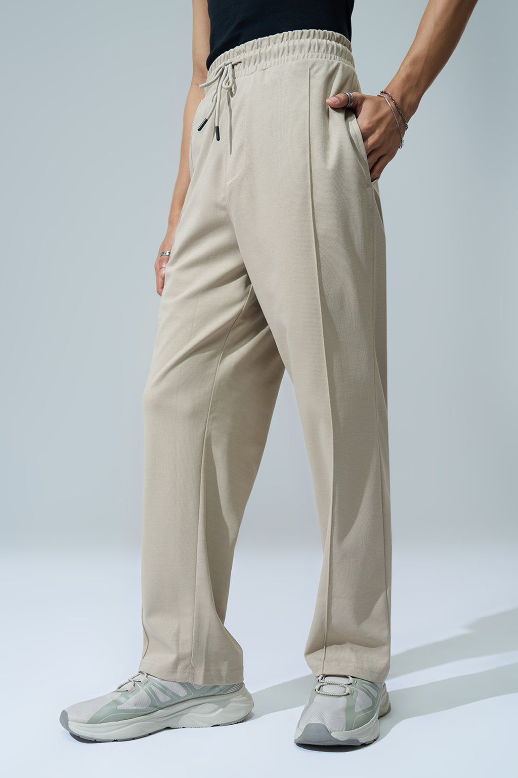 Beige Solid Regular Fit Joggers for Men - Image 4