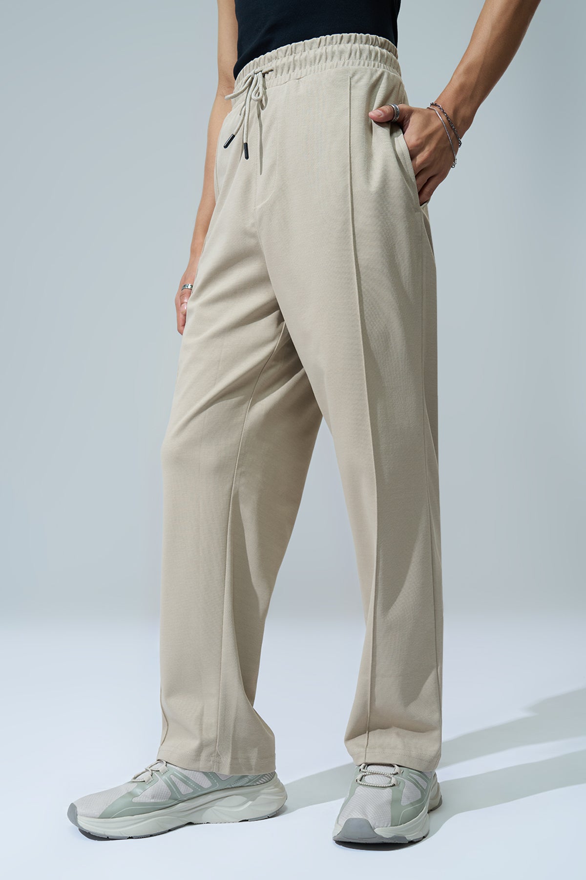 Beige Solid Regular Fit Joggers for Men - Image 4