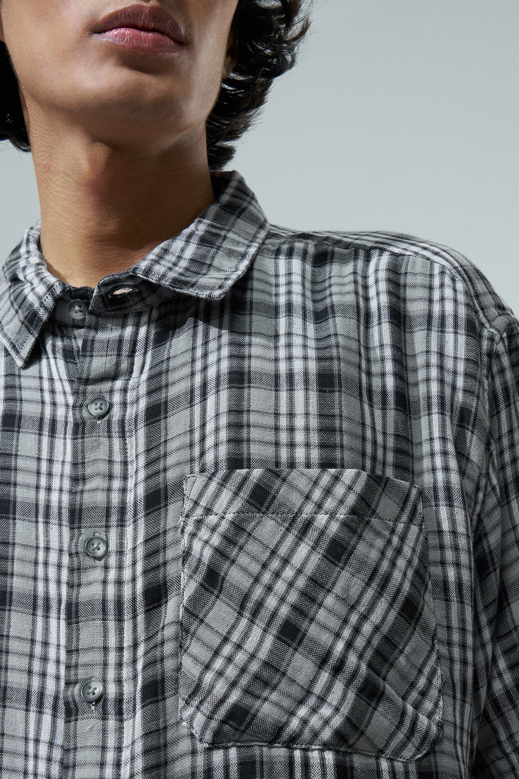 Grey Checked Boxy Fit Shirt for Men - Image 2