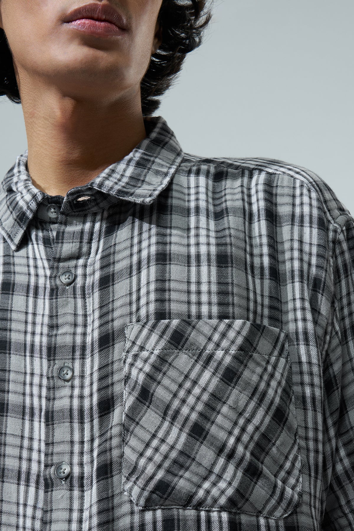 Grey Checked Boxy Fit Shirt for Men - Image 2