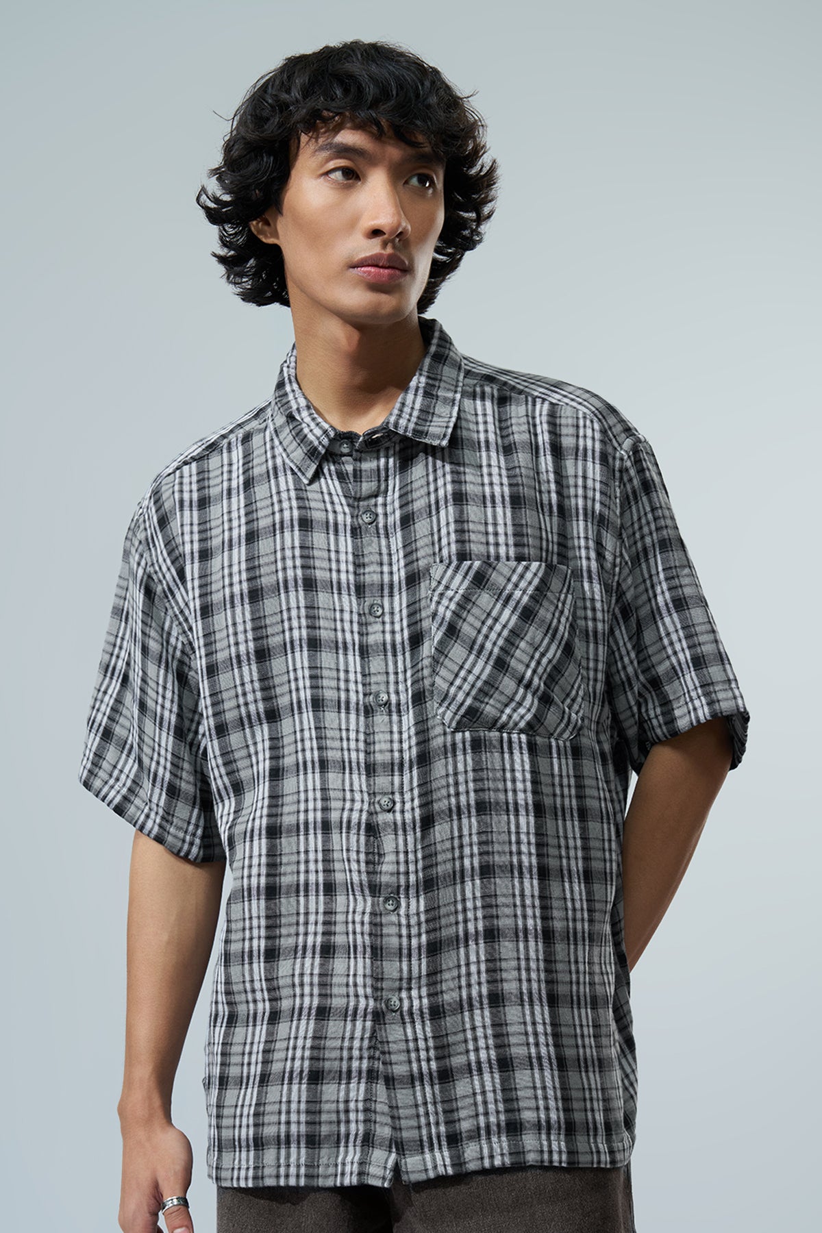 Grey Checked Boxy Fit Shirt for Men | OWND!