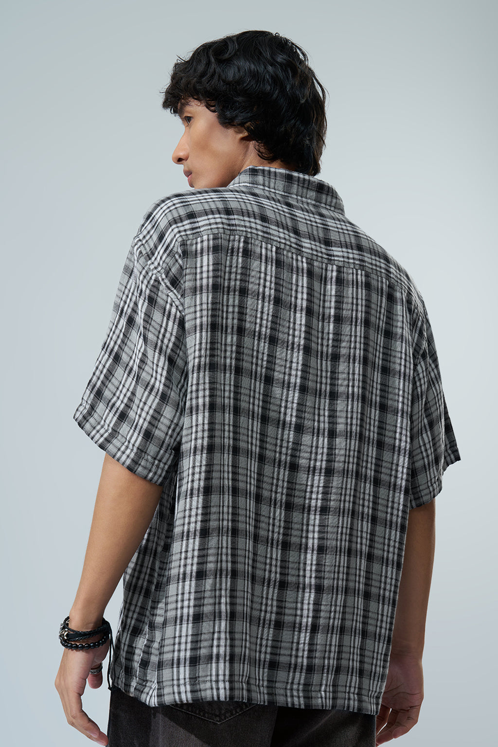 Grey Checked Boxy Fit Shirt for Men - Image 5