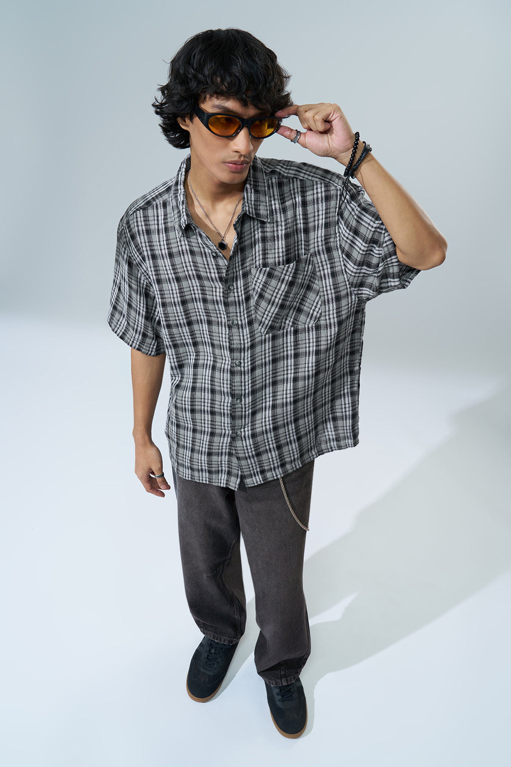 Grey Checked Boxy Fit Shirt for Men - Image 6