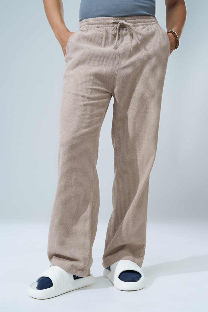 Beige Solid Regular Fit Trouser for Men - Image 2