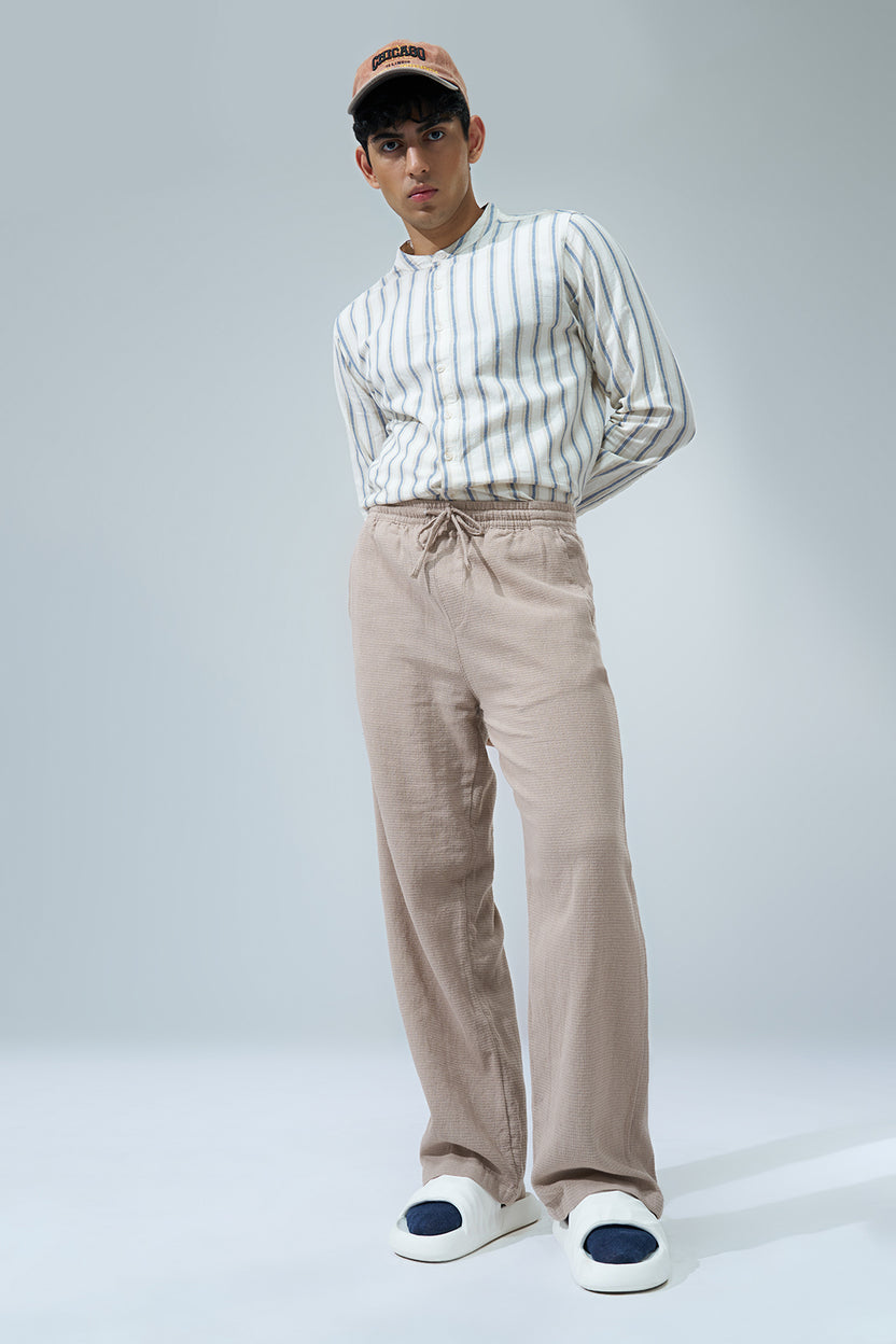 Beige Solid Regular Fit Trouser for Men - Image 6
