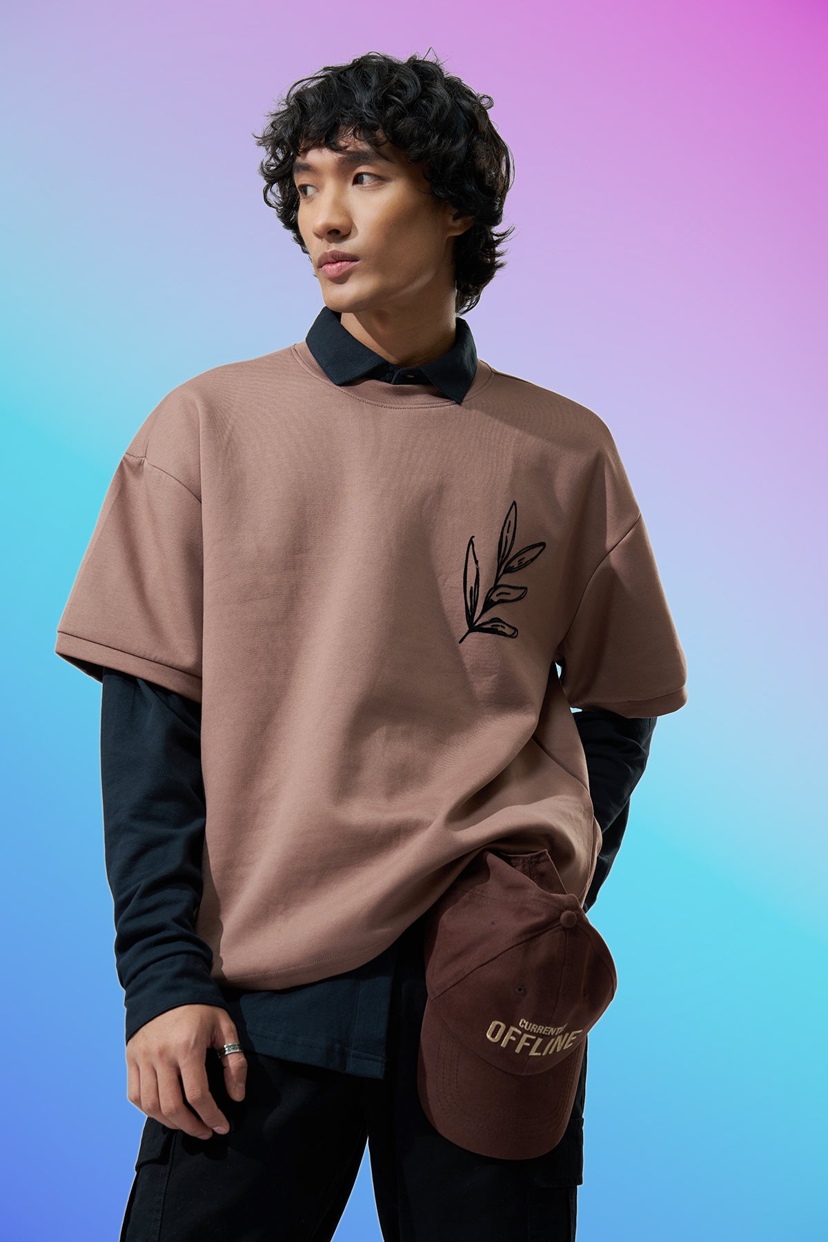 Brown Graphic Printed Oversized Fit T-Shirt for Men - Image 1