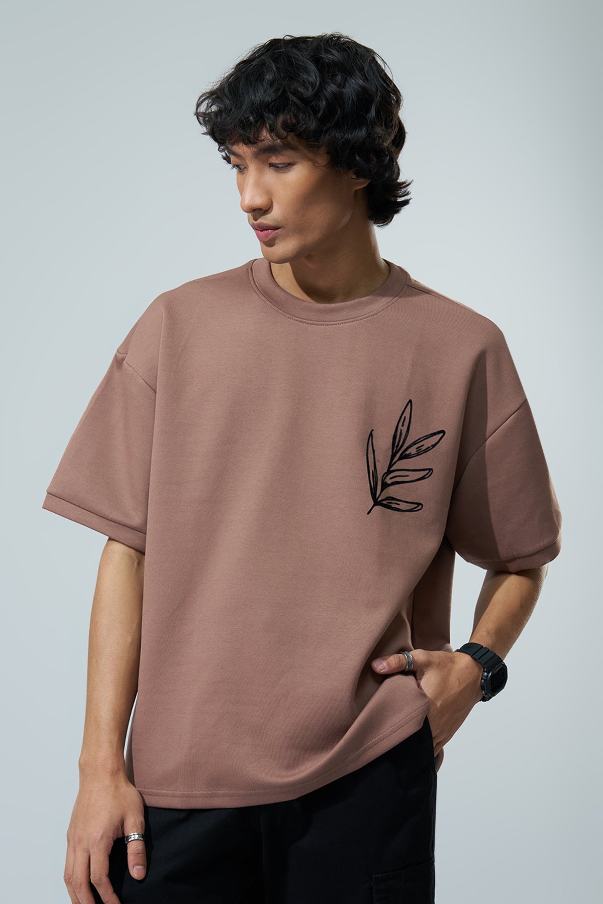 Brown Graphic Printed Oversized Fit T-Shirt for Men - Image 3
