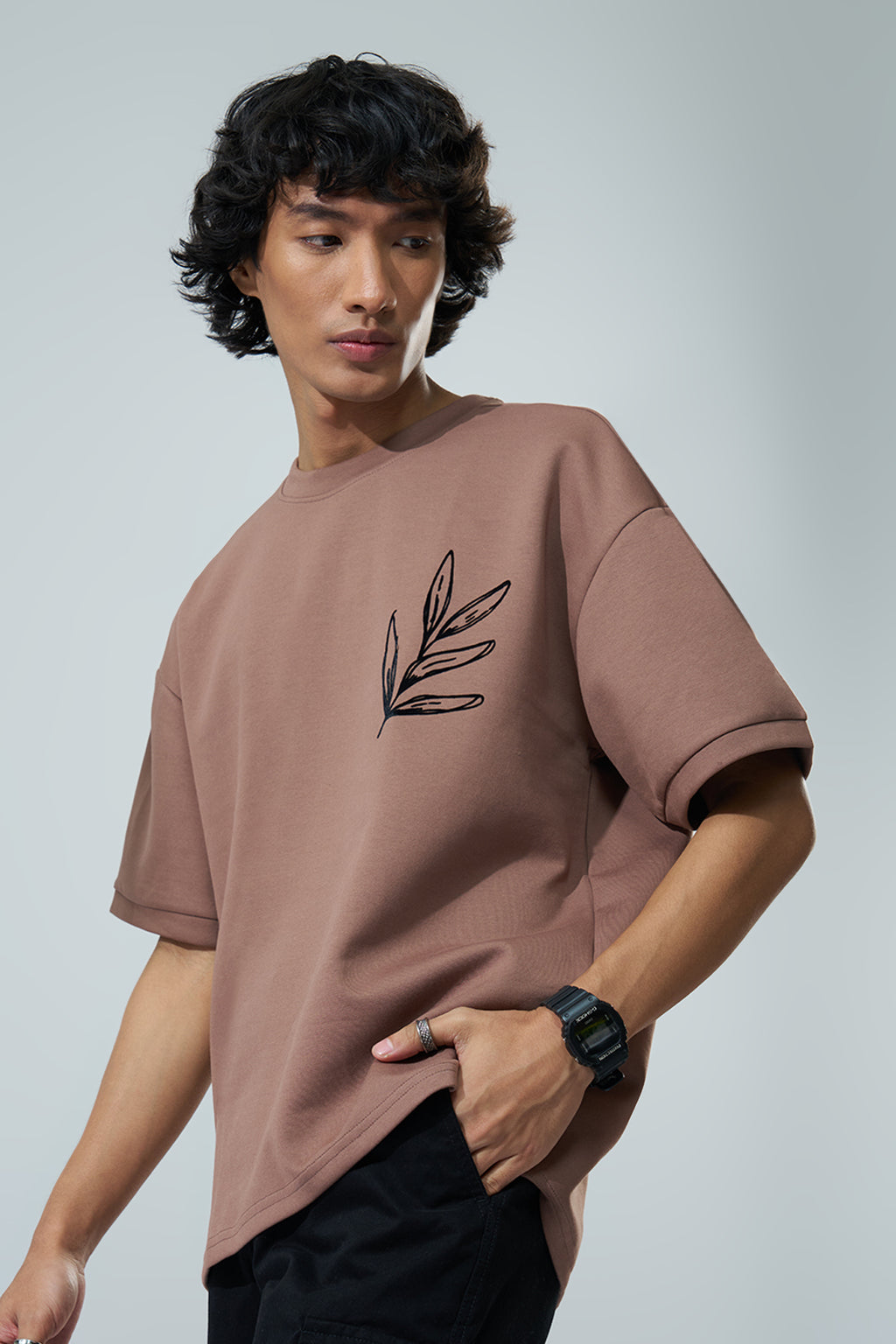 Brown Graphic Printed Oversized Fit T-Shirt for Men - Image 4