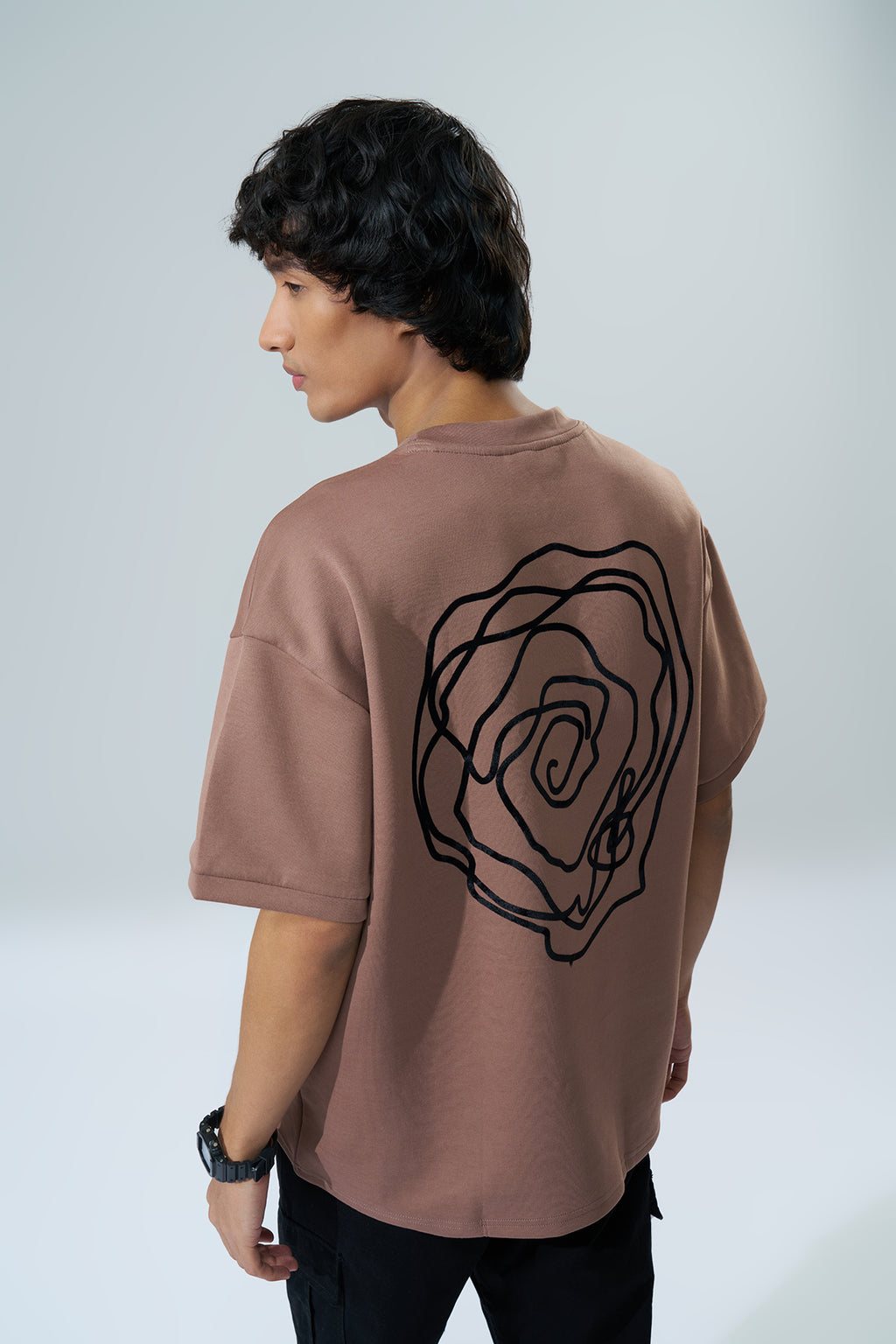 Brown Graphic Printed Oversized Fit T-Shirt for Men - Image 5
