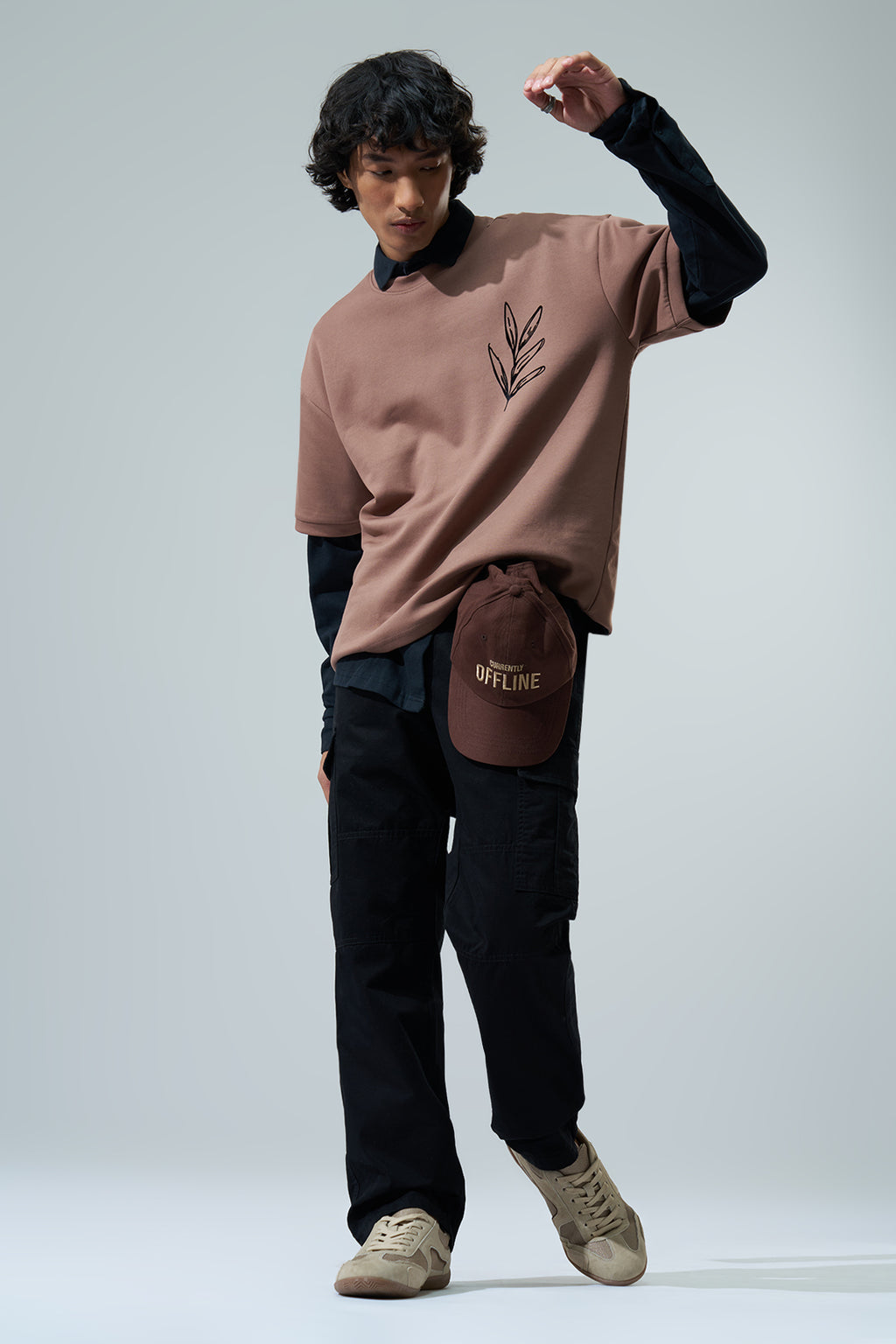 Brown Graphic Printed Oversized Fit T-Shirt for Men - Image 6