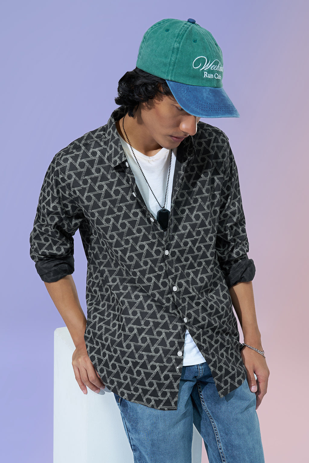 Black Geometric Printed Shirt for Men - Image 1