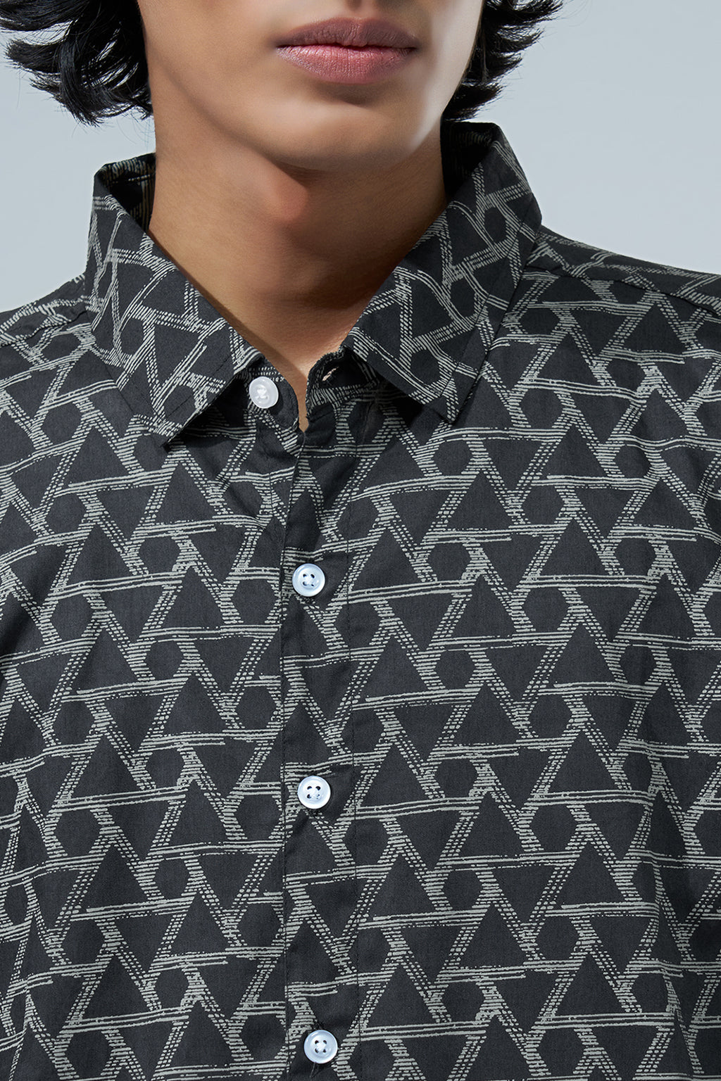 Black Geometric Printed Shirt for Men - Image 2