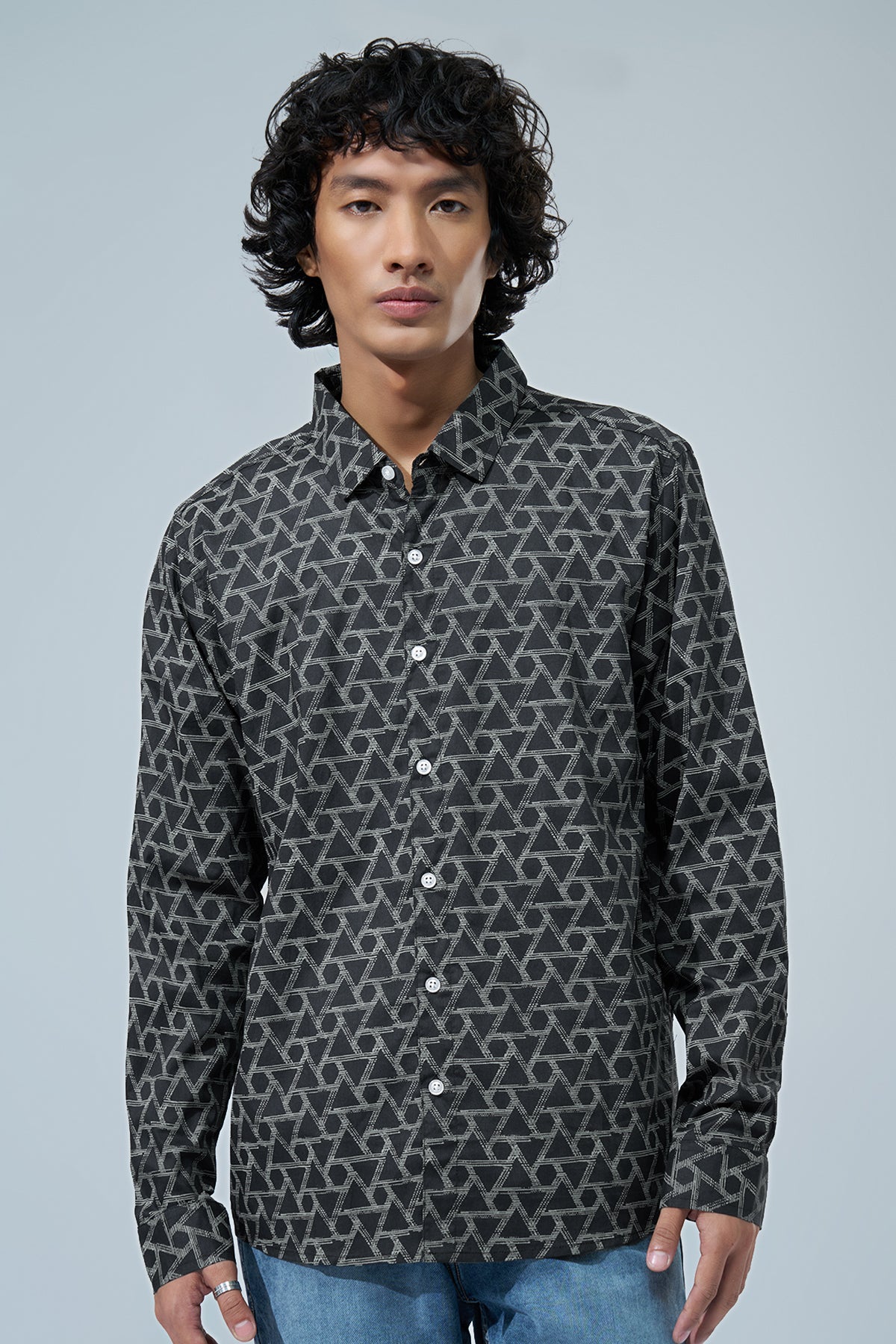 Black Geometric Printed Shirt for Men - Image 3