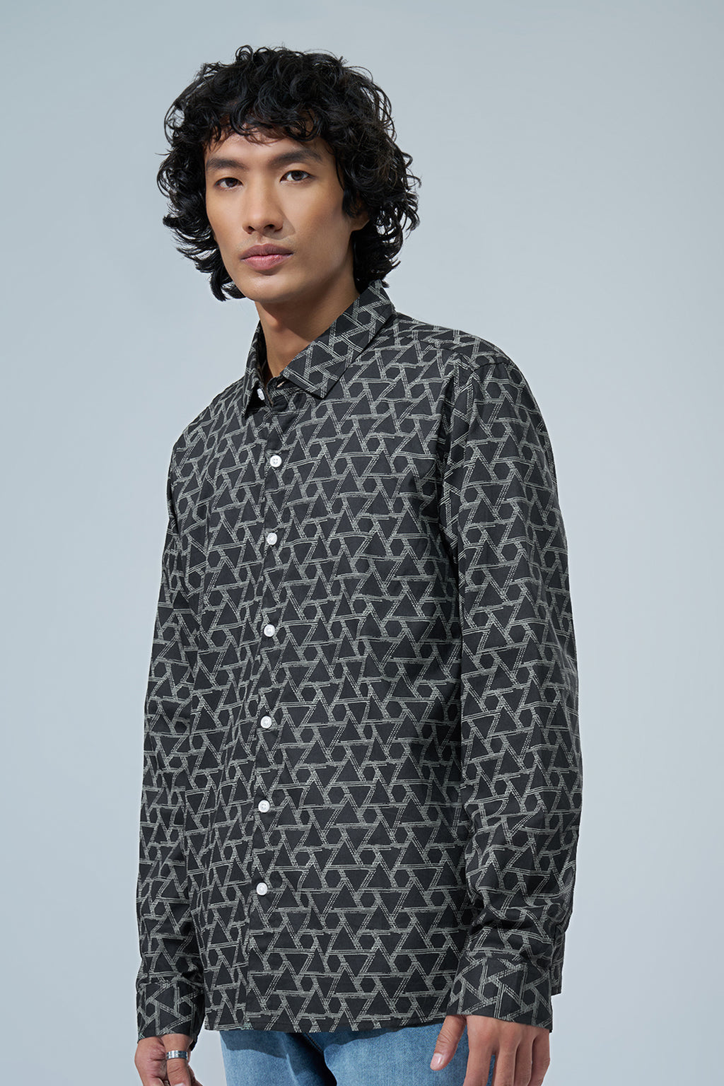 Black Geometric Printed Shirt for Men - Image 4