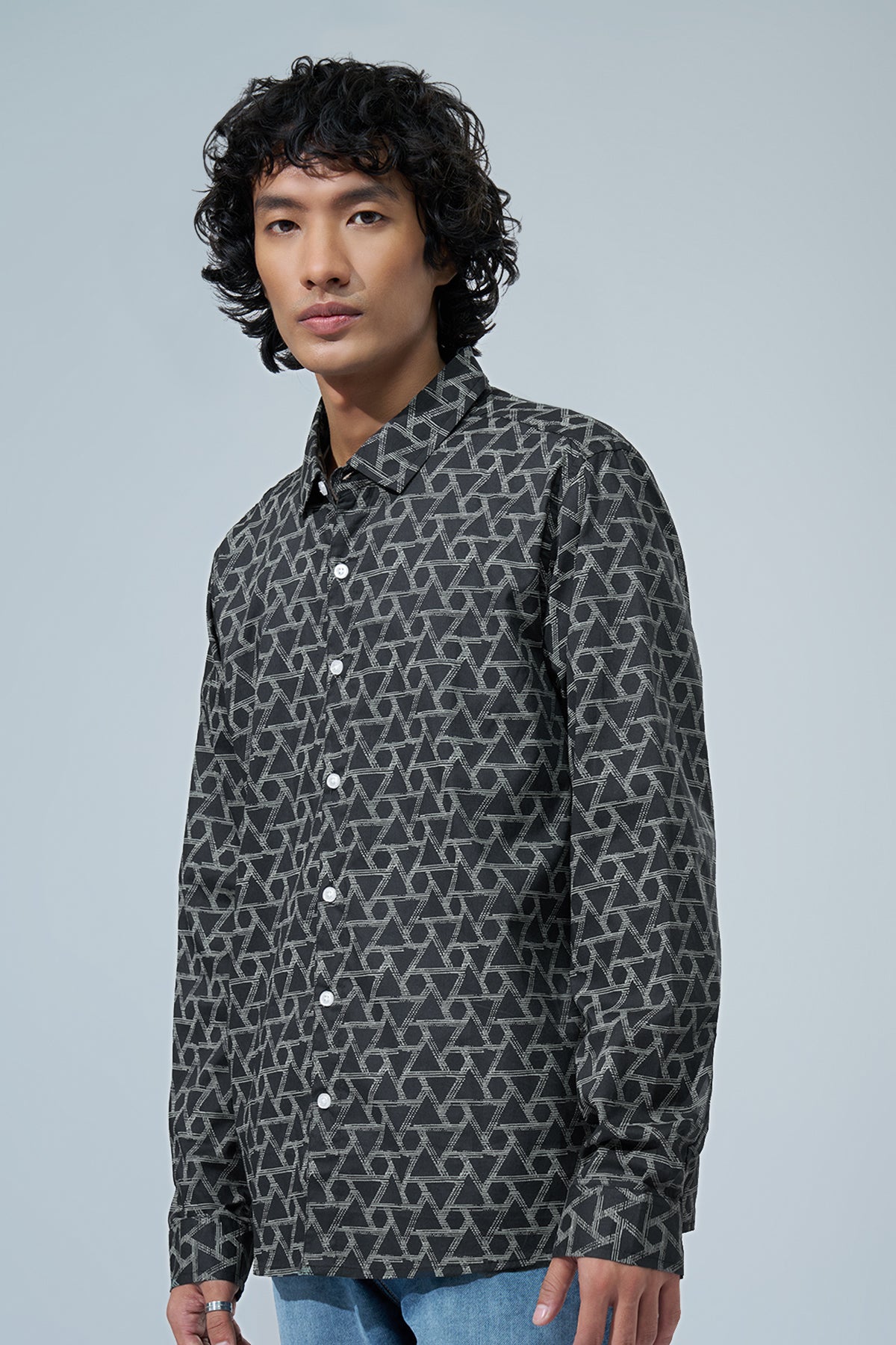 Black Geometric Printed Shirt for Men - Image 4