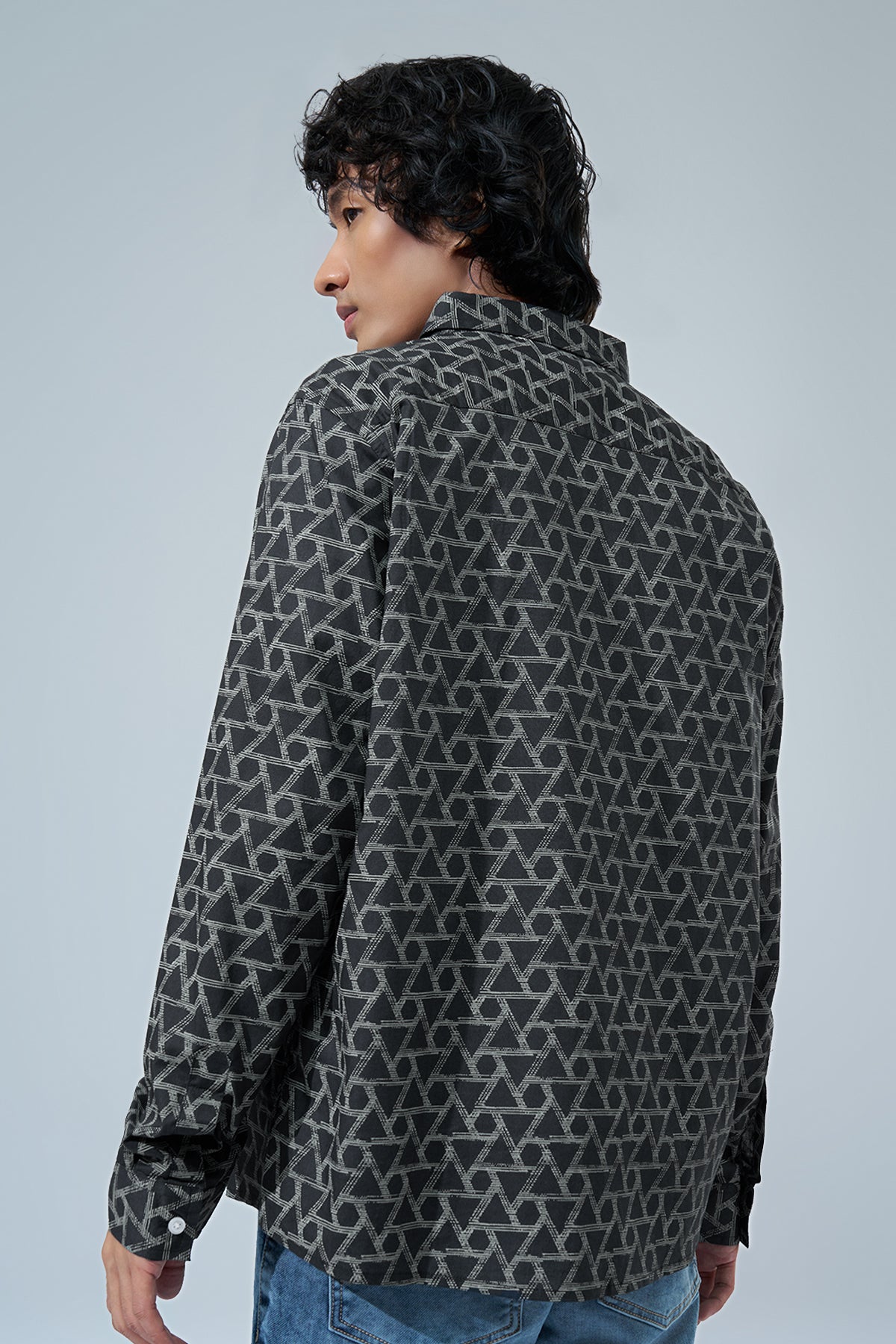 Black Geometric Printed Shirt for Men - Image 5