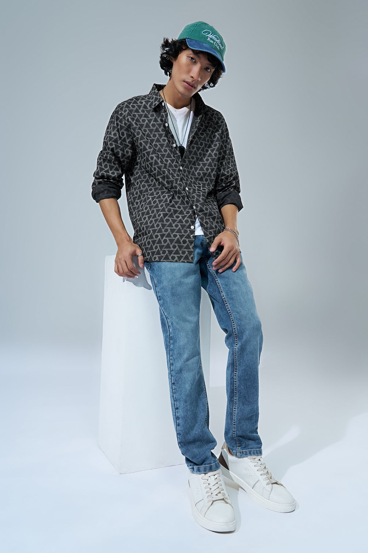 Black Geometric Printed Shirt for Men - Image 6