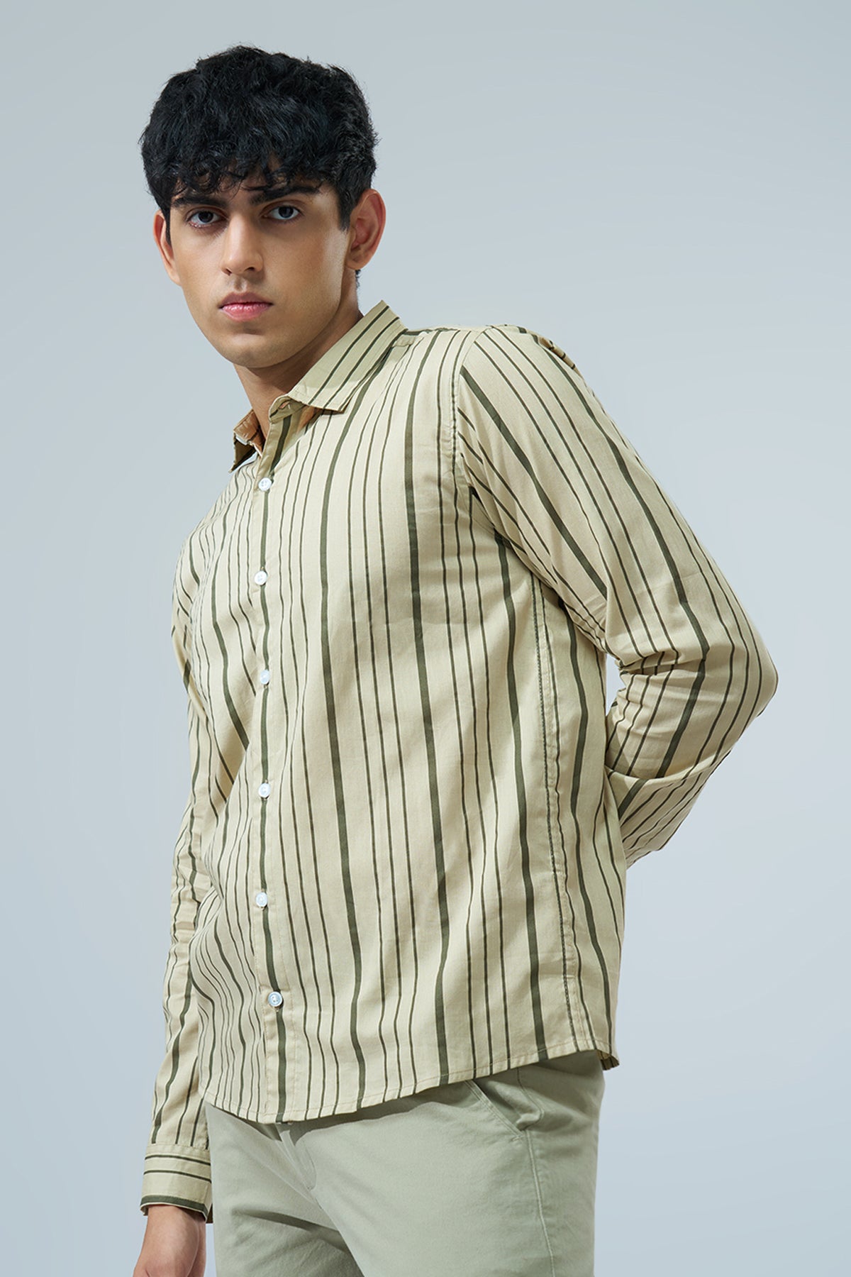 Light Green Striped Regular Fit Shirt for Men - Image 4