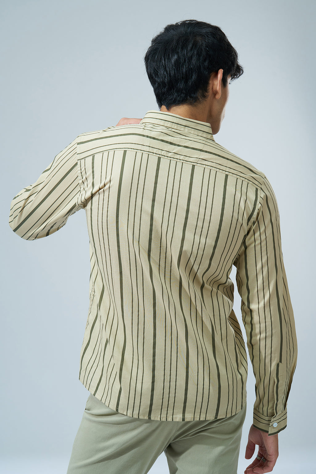 Light Green Striped Regular Fit Shirt for Men - Image 5