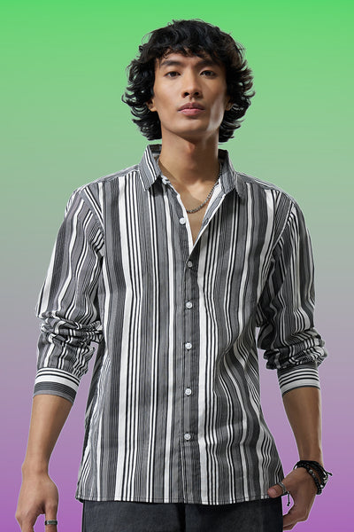Black Striped Regular Fit Casual Shirt