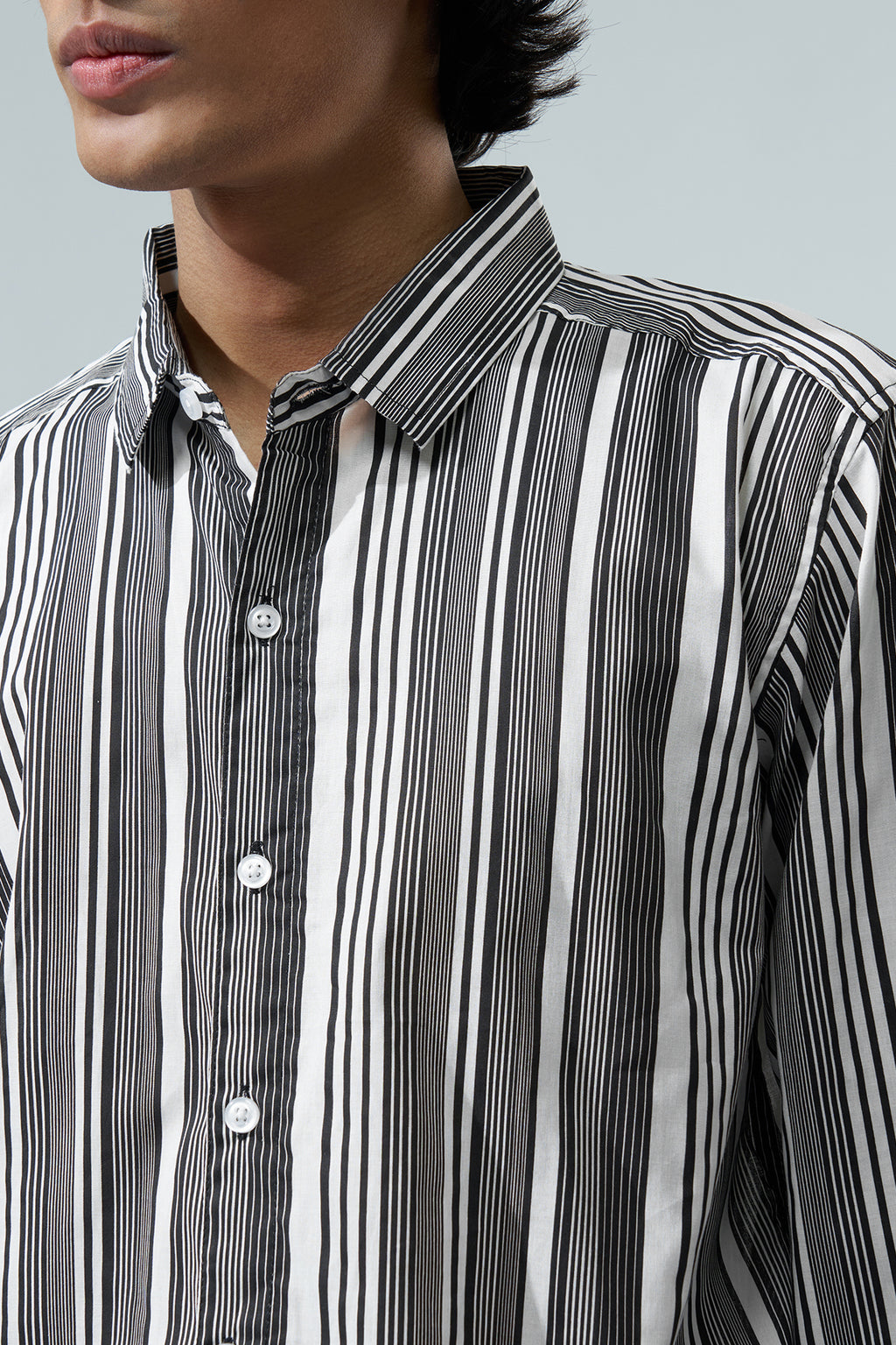 Black Striped Regular Fit Casual Shirt for Men - Image 3