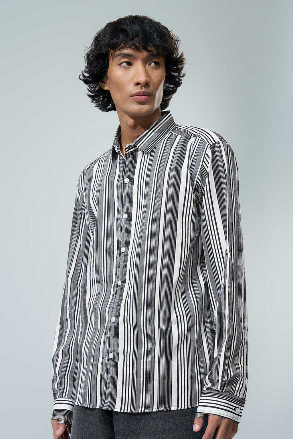 Black Striped Regular Fit Casual Shirt for Men - Image 4