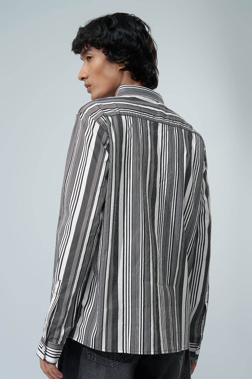 Black Striped Regular Fit Casual Shirt for Men - Image 5