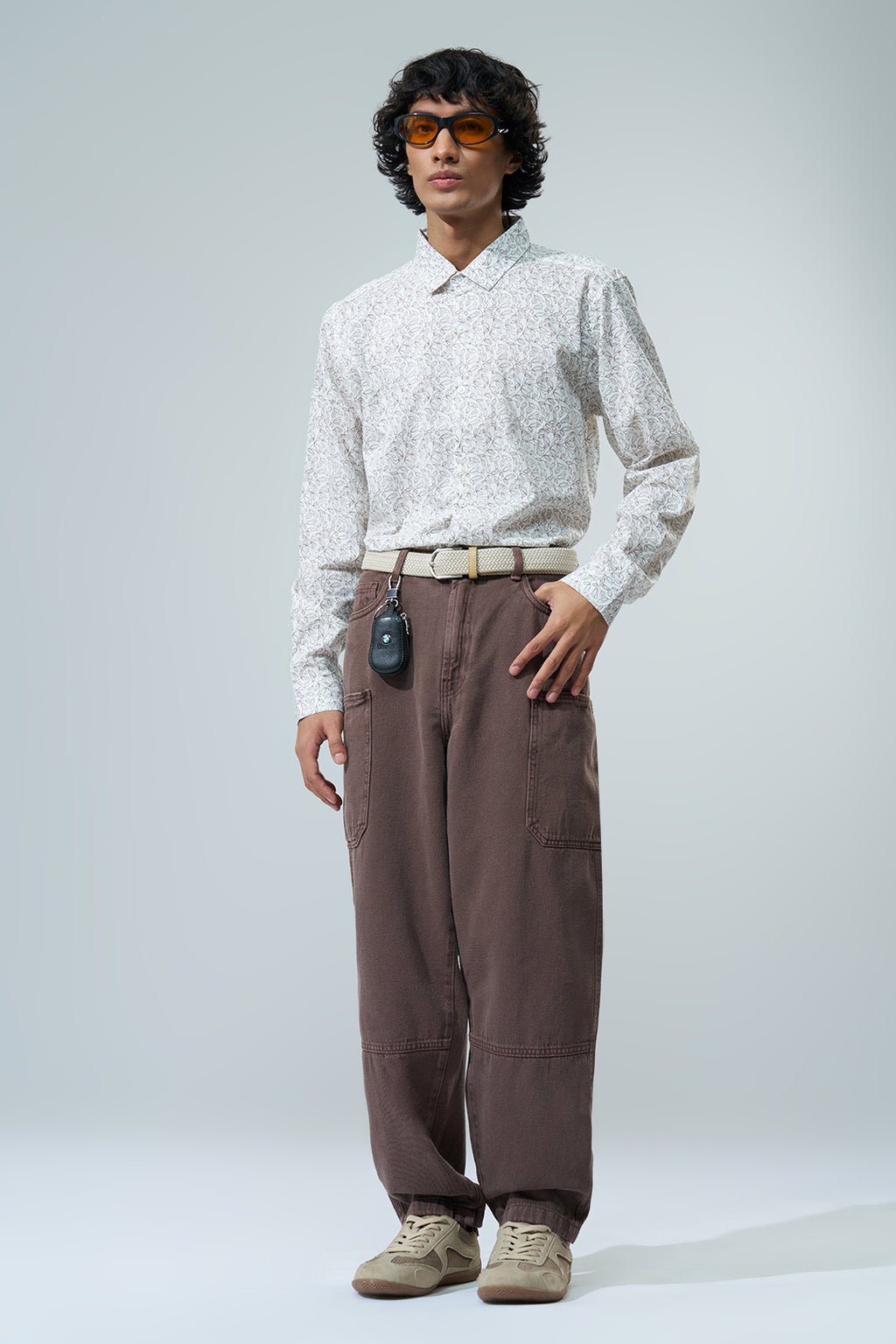 Off White Leaf Printed Regular Fit Casual Shirt for Men - Image 6