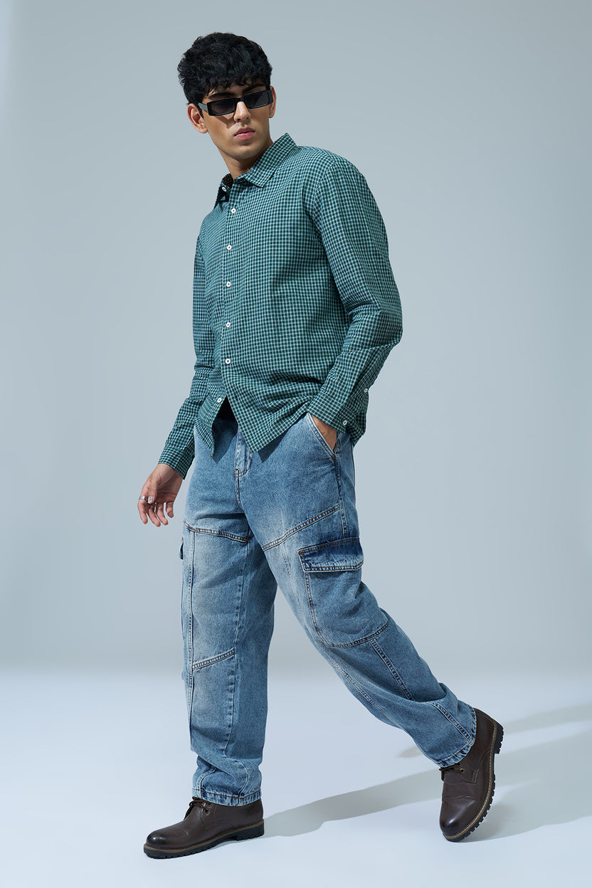 Medium Blue Solid Barrel Fit Jeans for Men - Image 6