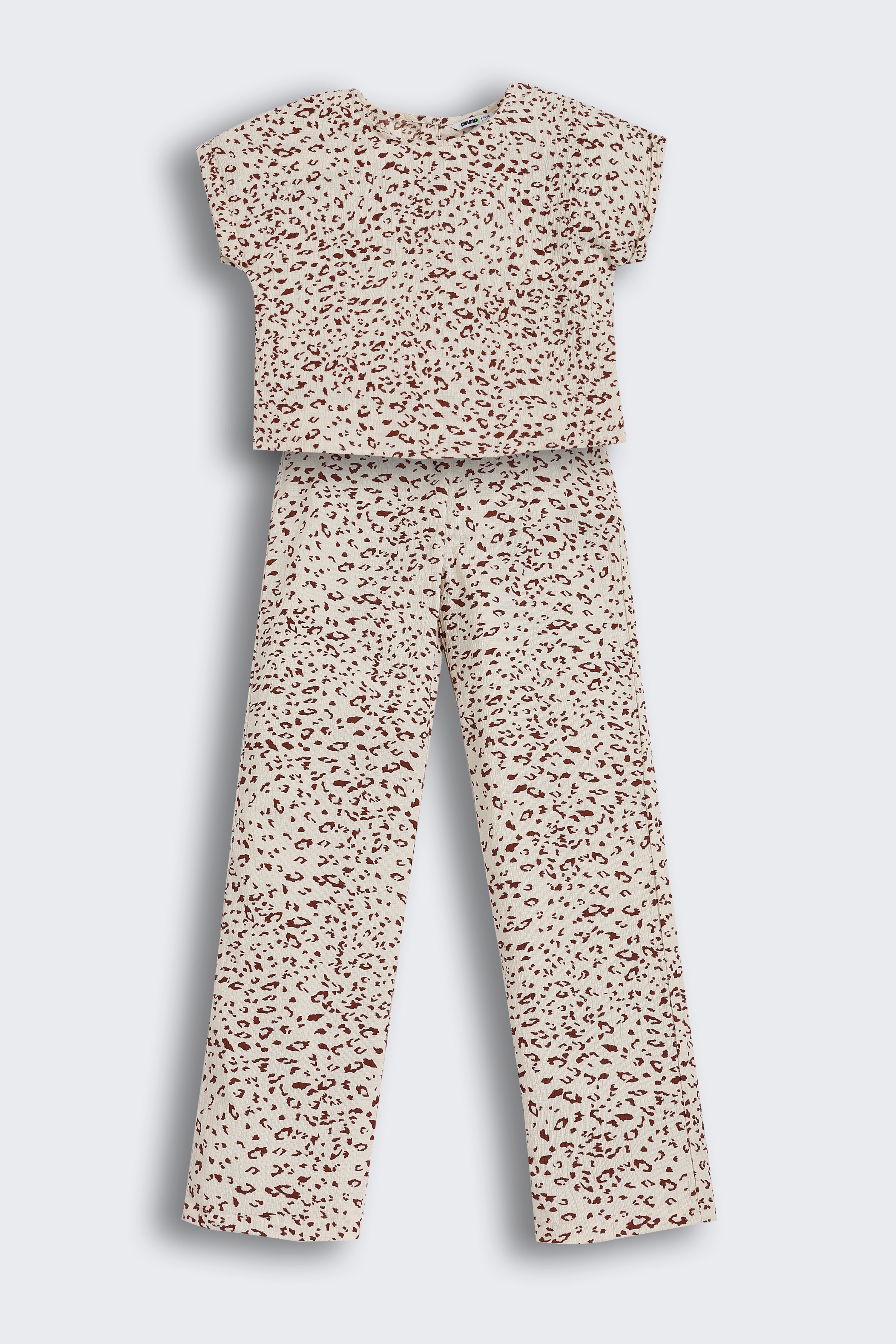 Cream All - Over Printed Regular Fit Co-ord Set for Tweens Girls - Image 2
