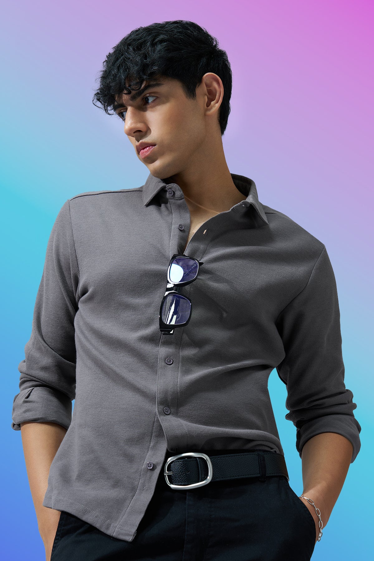 Charcoal Solid Regular Fit Shirt for Men - Image 1