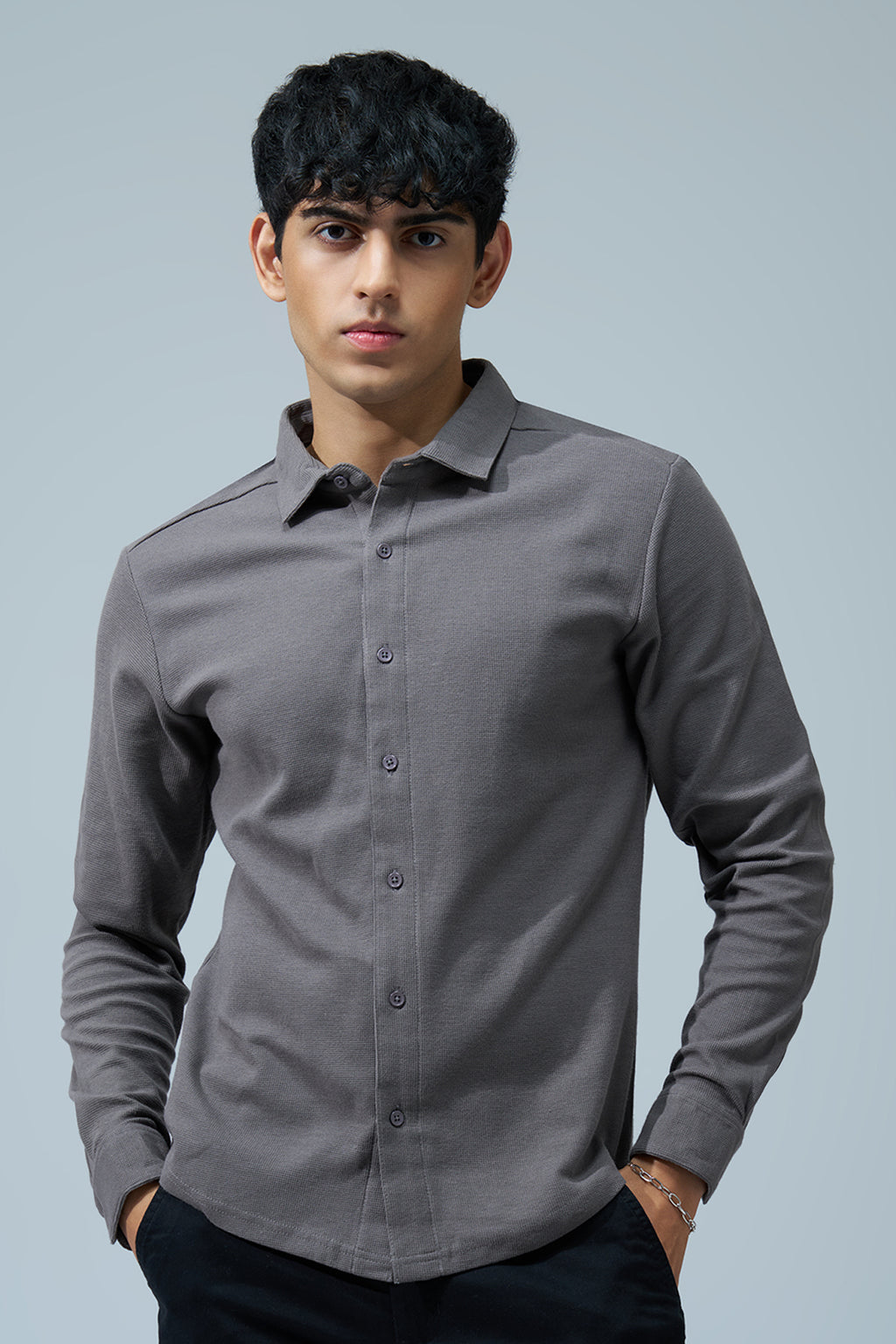 Charcoal Solid Regular Fit Shirt for Men - Image 2
