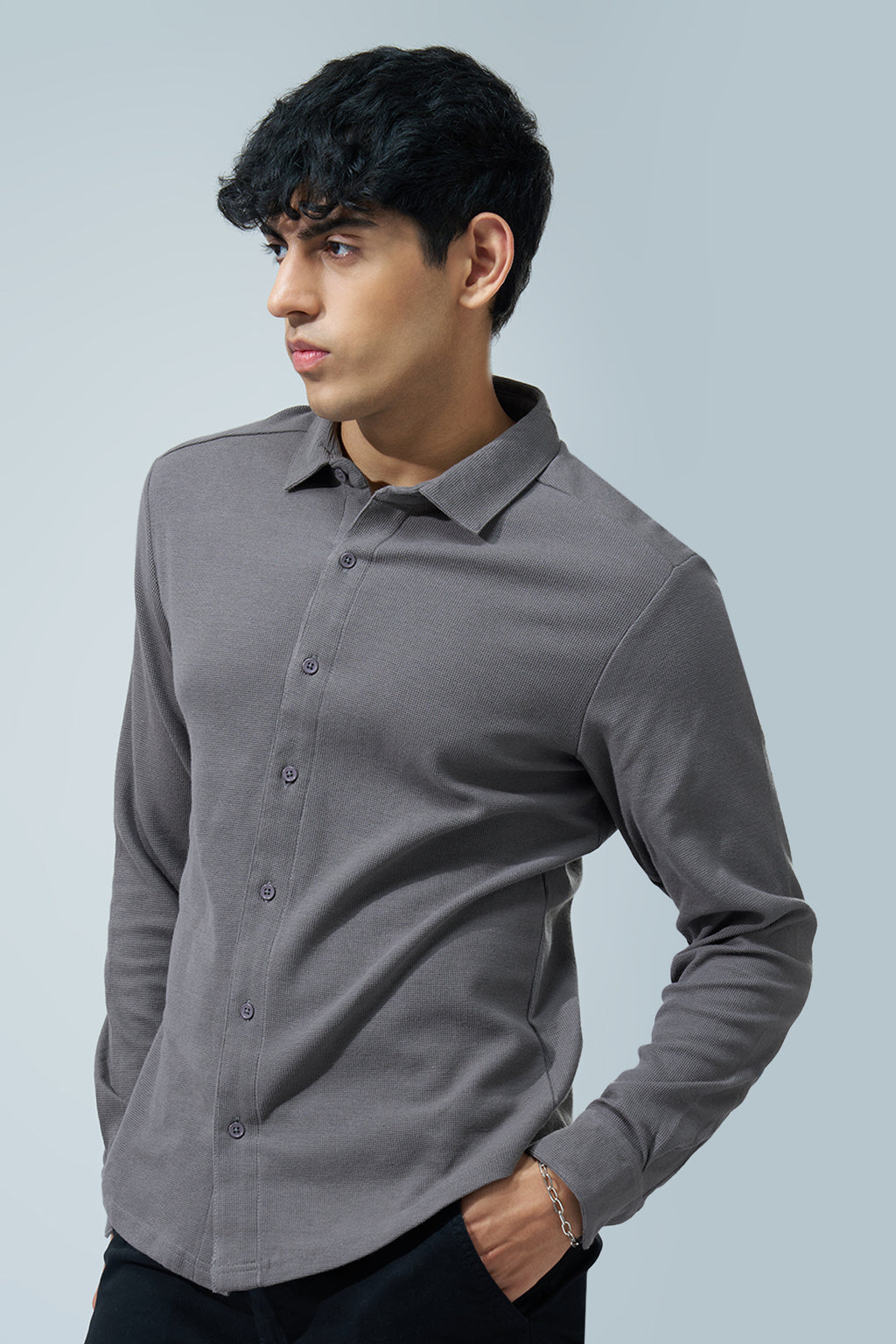 Charcoal Solid Regular Fit Shirt for Men - Image 4
