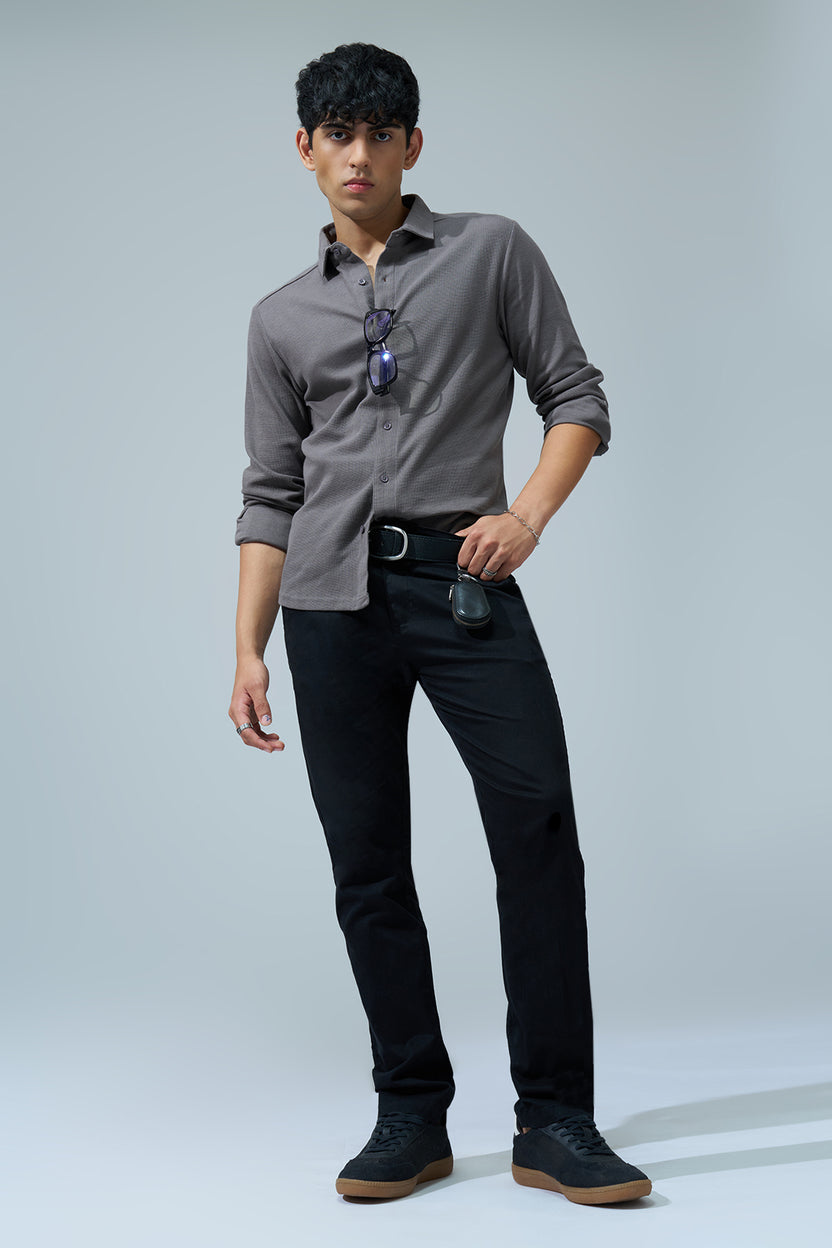 Charcoal Solid Regular Fit Shirt For Men - Image 6