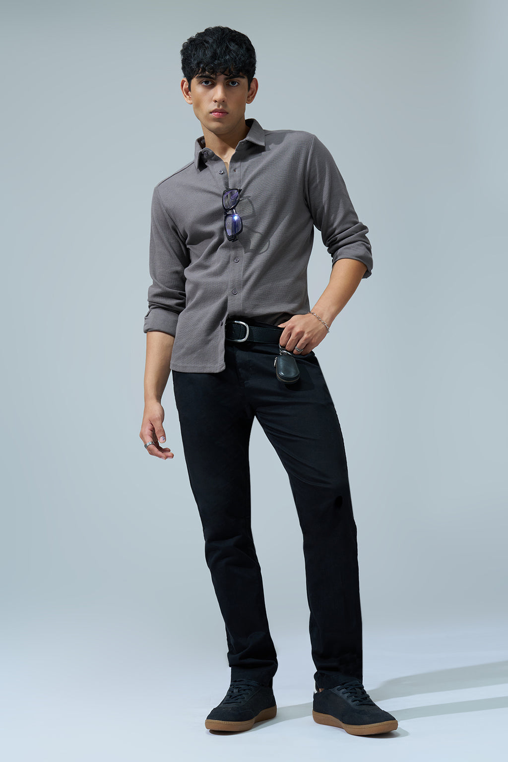 Charcoal Solid Regular Fit Shirt for Men - Image 6