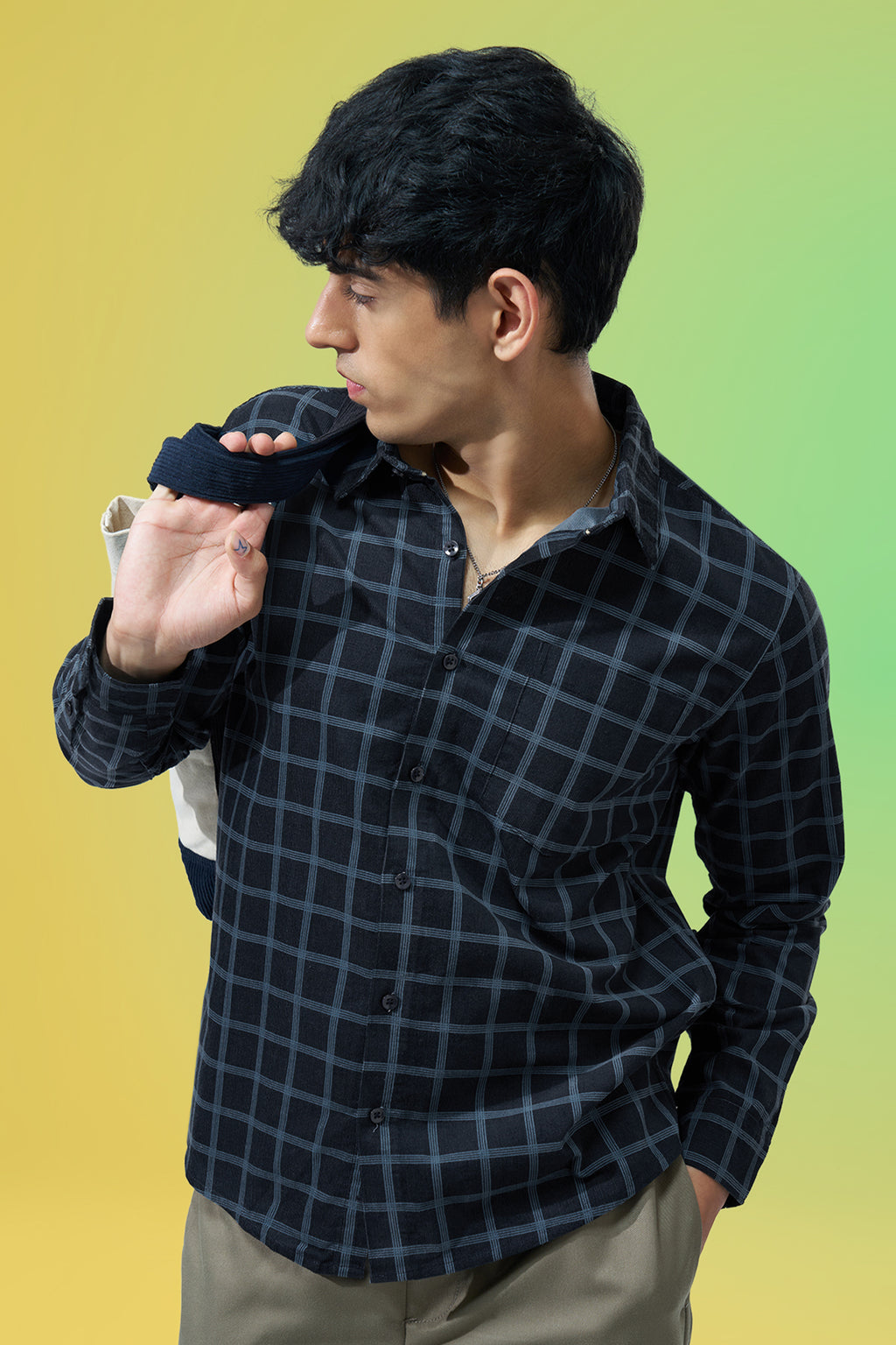 Navy Checked Regular Fit Shirt for Men - Image 1