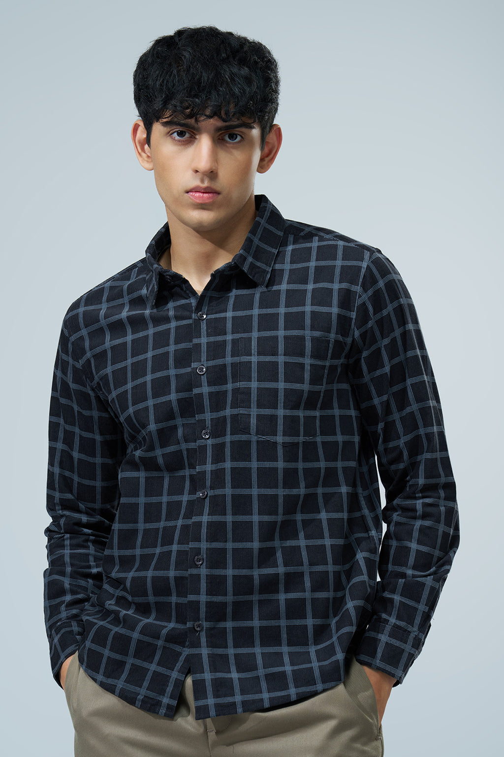 Navy Checked Regular Fit Shirt for Men - Image 2