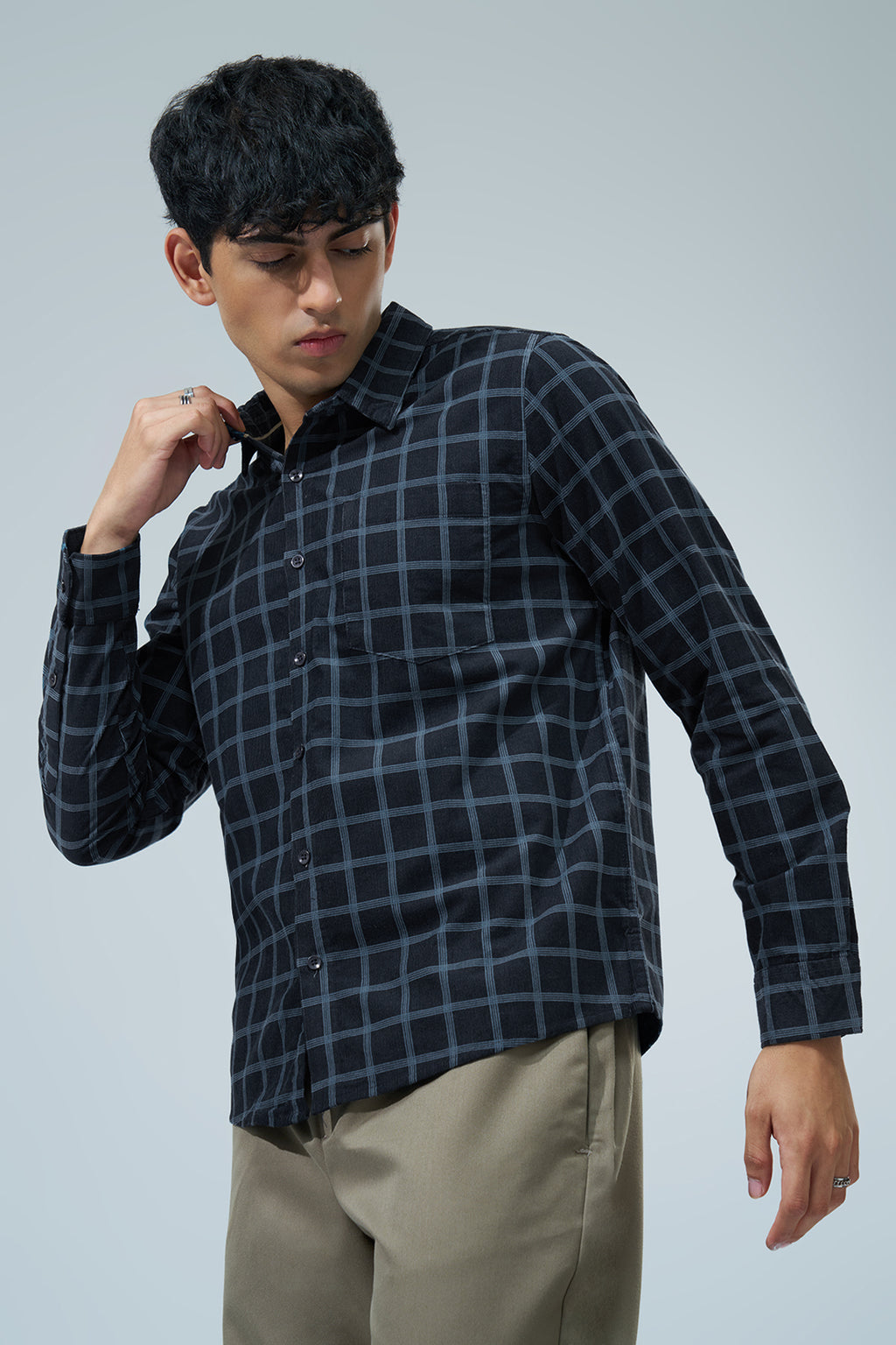Navy Checked Regular Fit Shirt for Men - Image 4