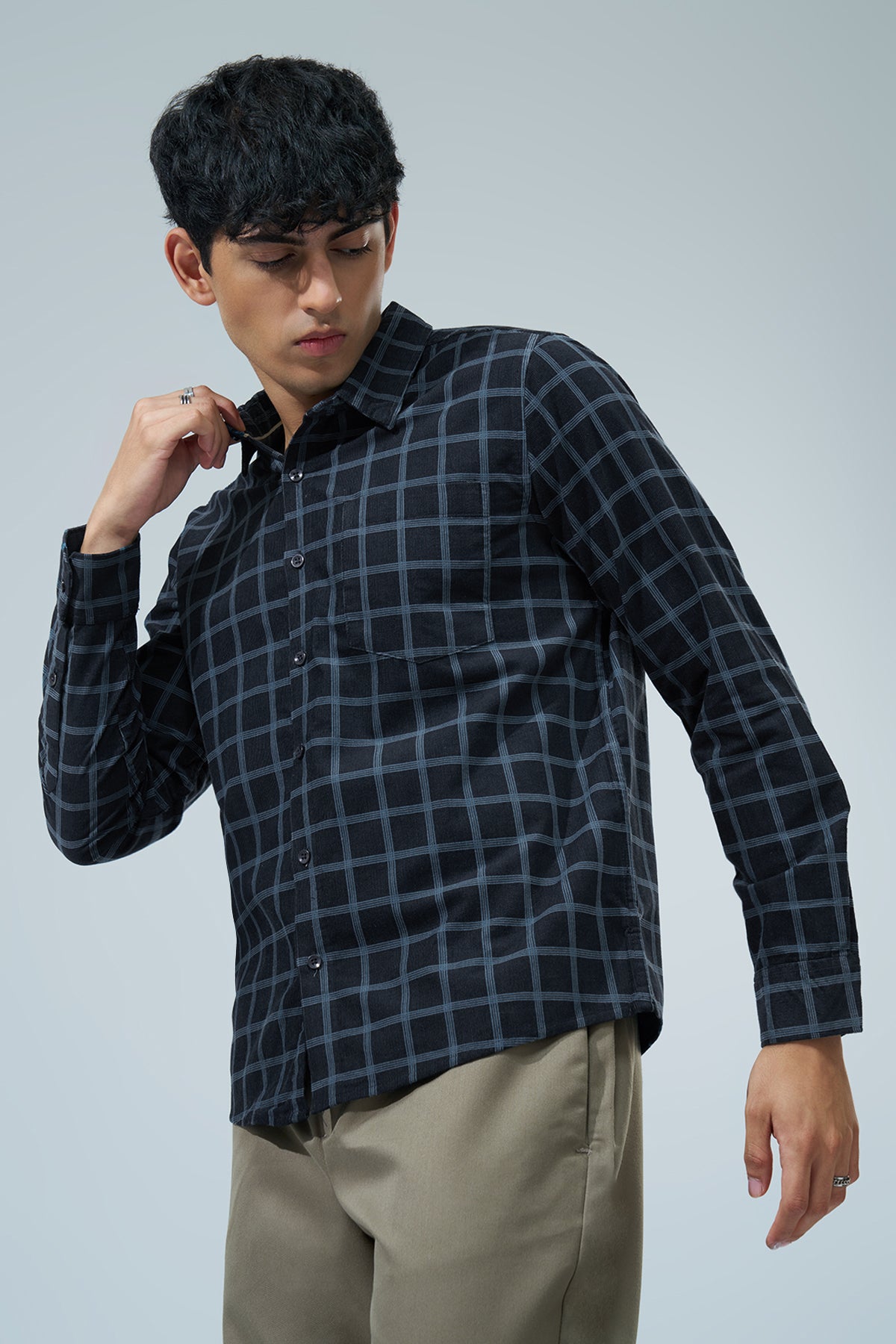 Navy Checked Regular Fit Shirt for Men - Image 4