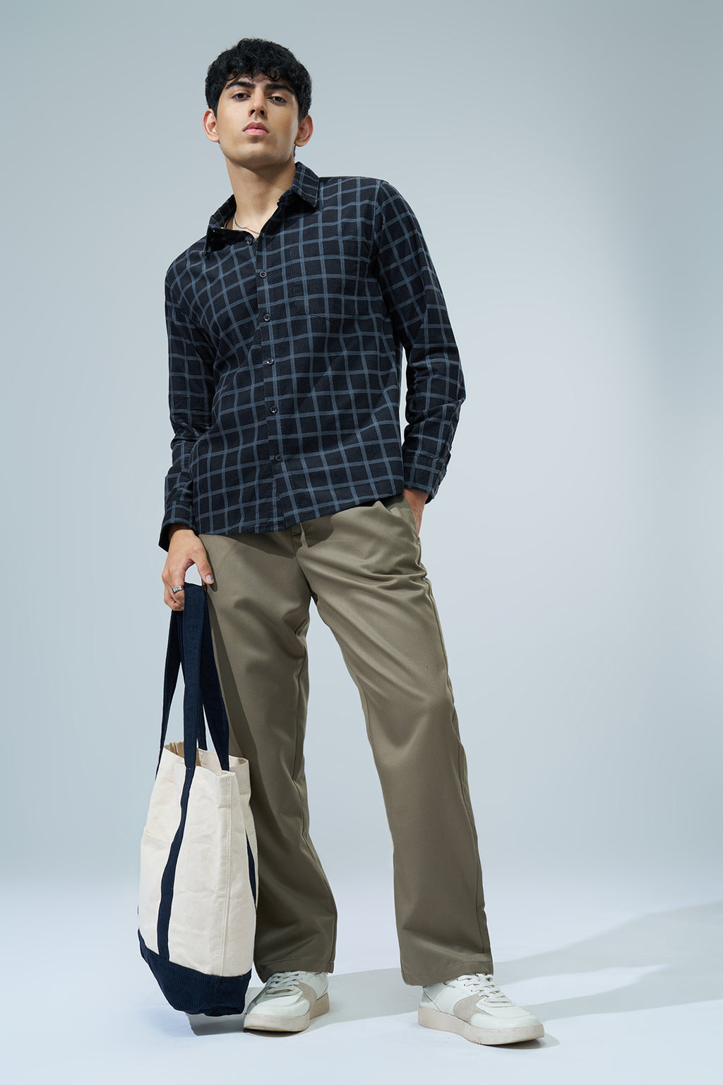 Navy Checked Regular Fit Shirt for Men - Image 6