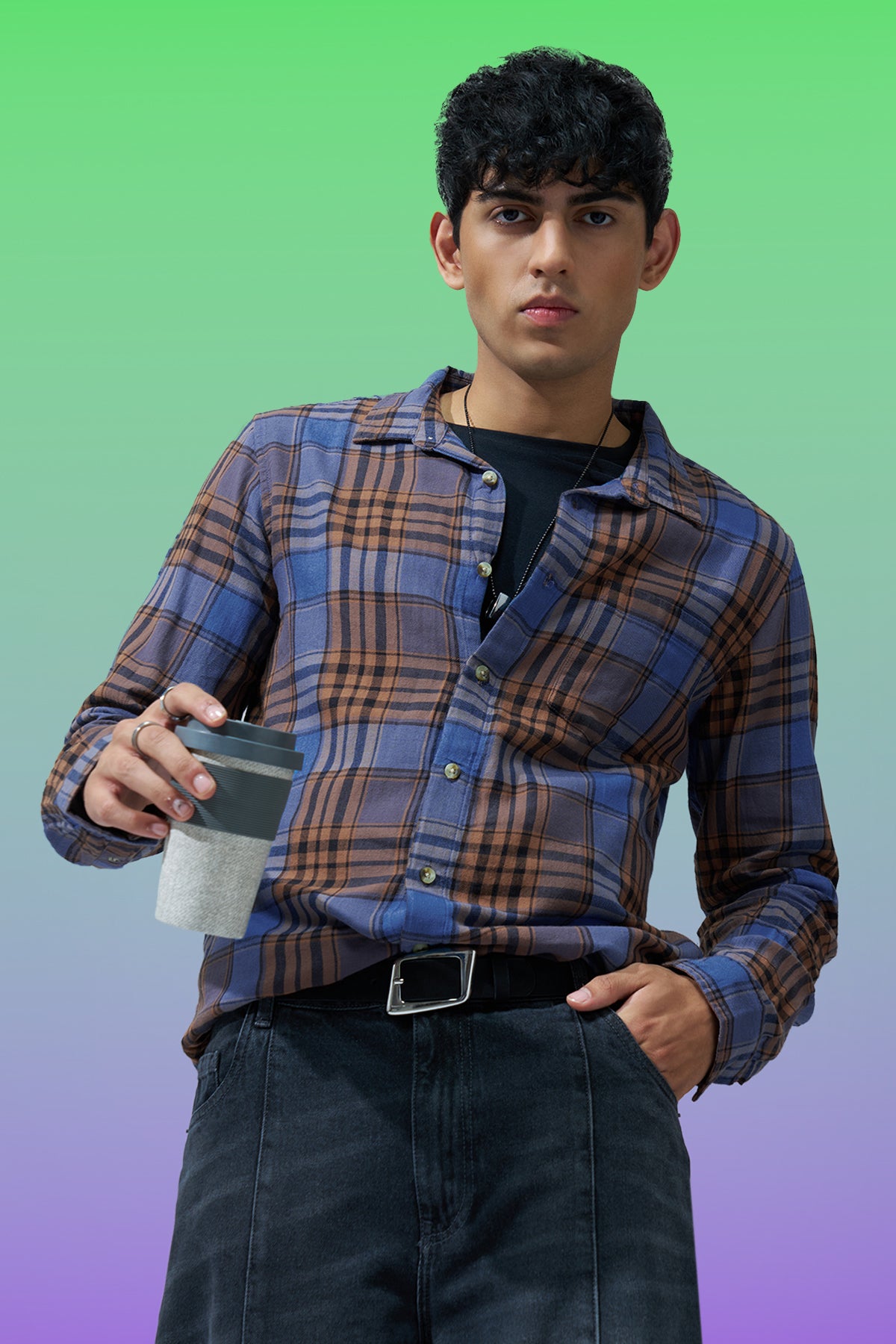 Blue Checked Regular Fit Shirt for Men - Image 1