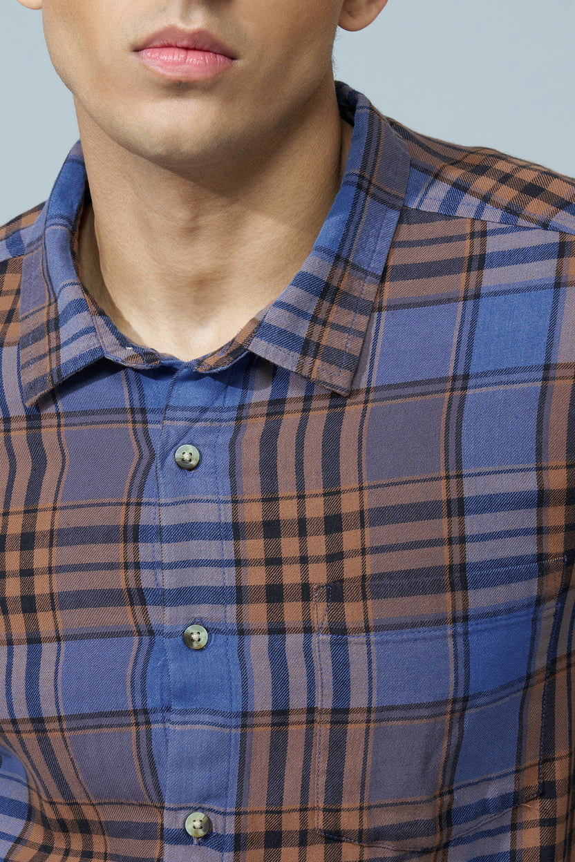 Blue Checked Regular Fit Shirt For Men - Image 3