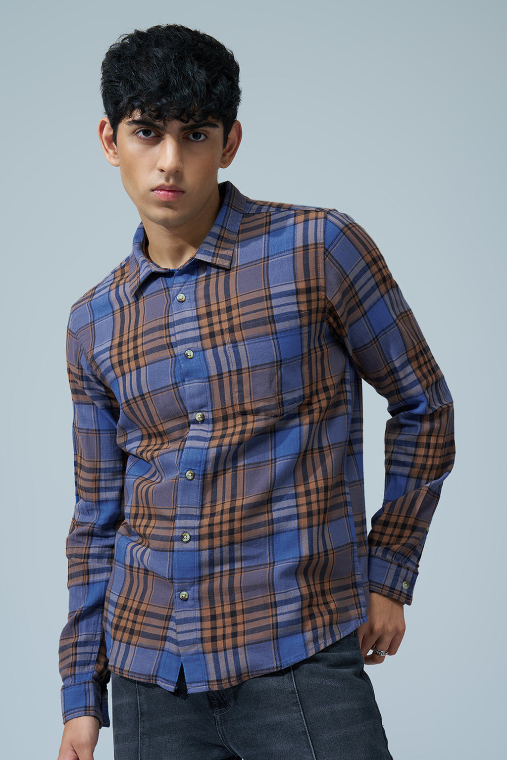 Blue Checked Regular Fit Shirt For Men - Image 2