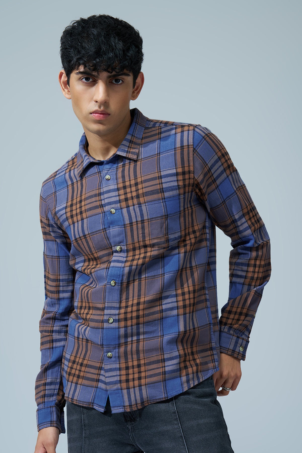 Blue Checked Regular Fit Shirt for Men - Image 2