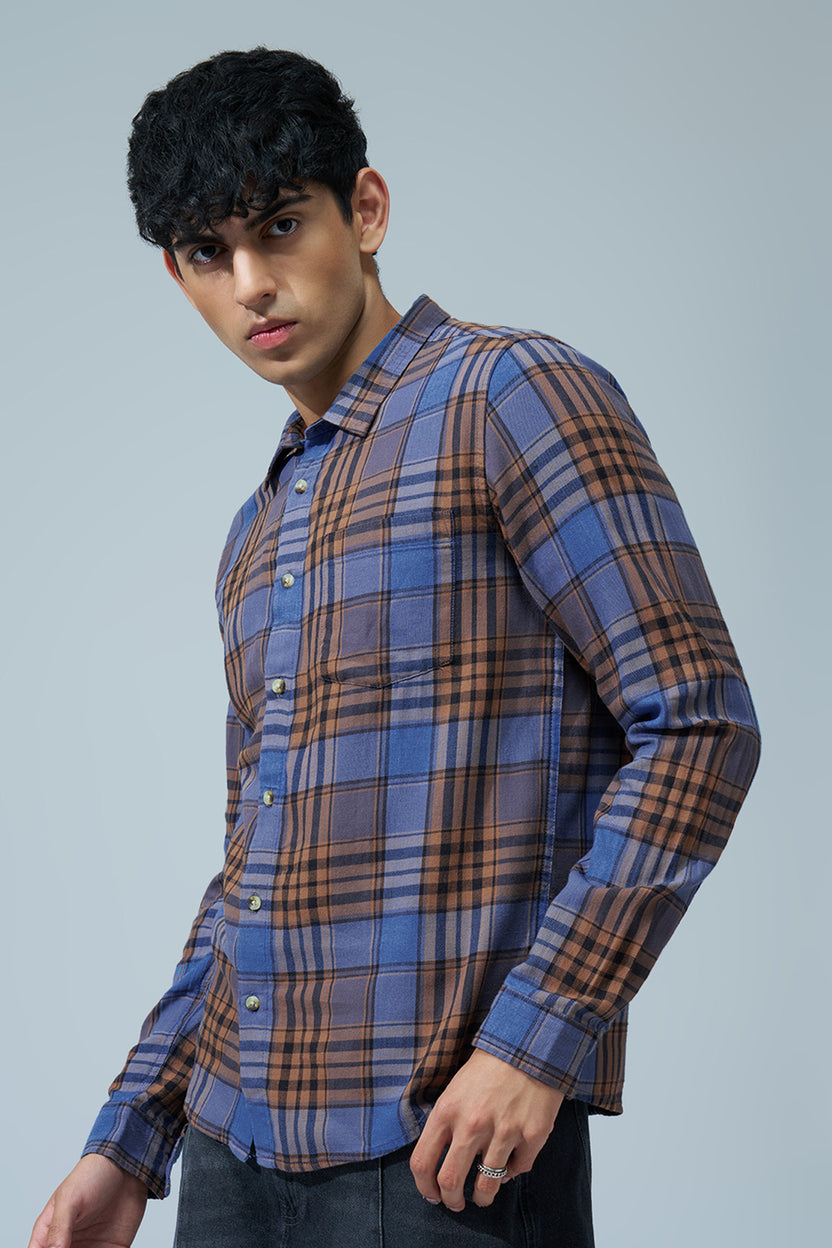 Blue Checked Regular Fit Shirt For Men - Image 4