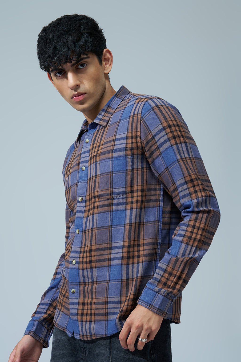 Blue Checked Regular Fit Shirt For Men - Image 4
