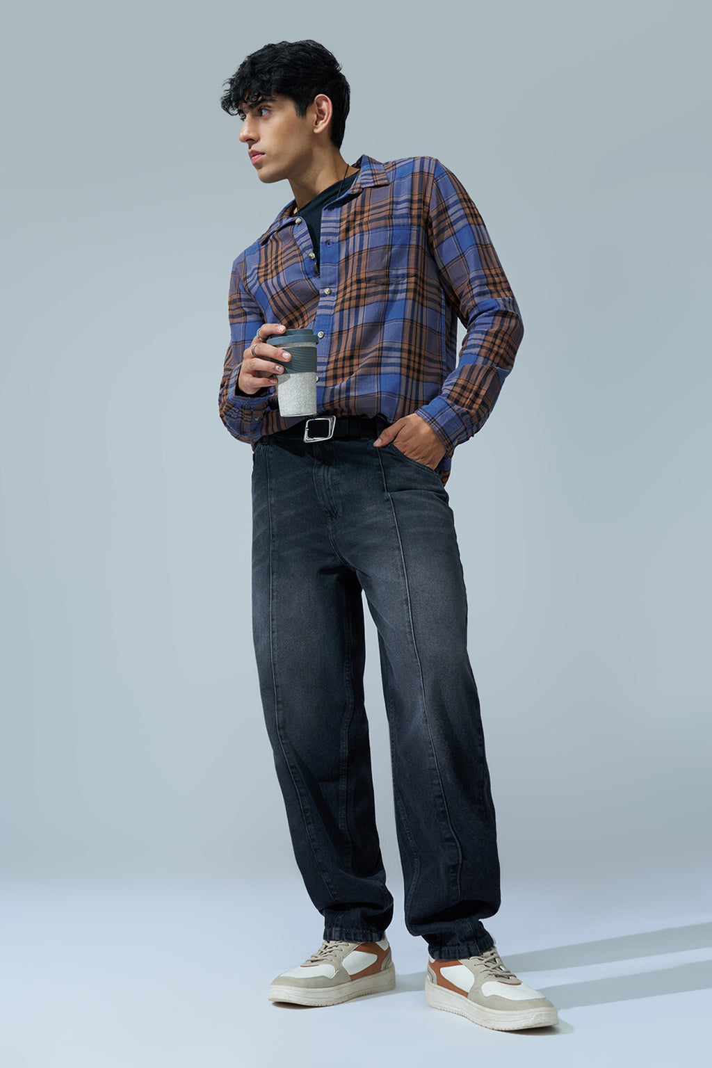 Blue Checked Regular Fit Shirt For Men - Image 6